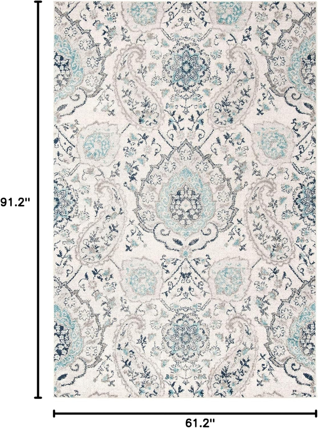 SAFAVIEH Madison Collection Area Rug - 5'3" x 7'6", Cream & Light Grey, Boho Chic Glam Paisley Design, Non-Shedding & Easy Care, Ideal for High Traffic Areas in Living Room, Bedroom (MAD600C)