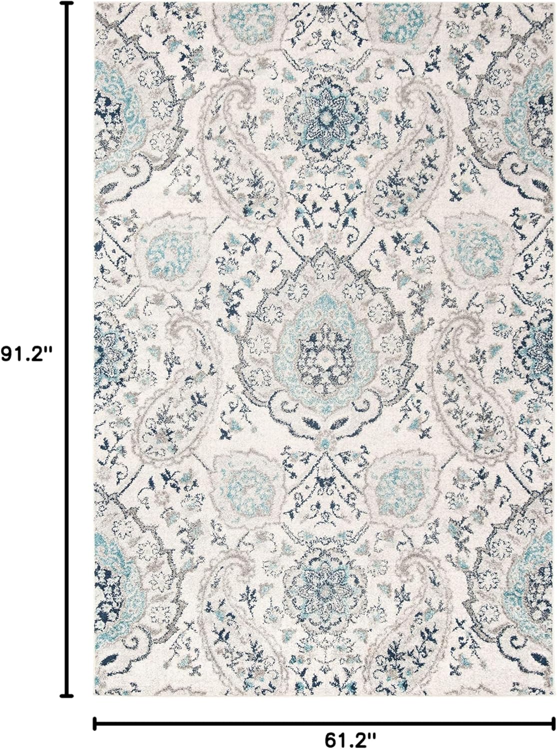 SAFAVIEH Madison Collection Area Rug - 5'3" x 7'6", Cream & Light Grey, Boho Chic Glam Paisley Design, Non-Shedding & Easy Care, Ideal for High Traffic Areas in Living Room, Bedroom (MAD600C)
