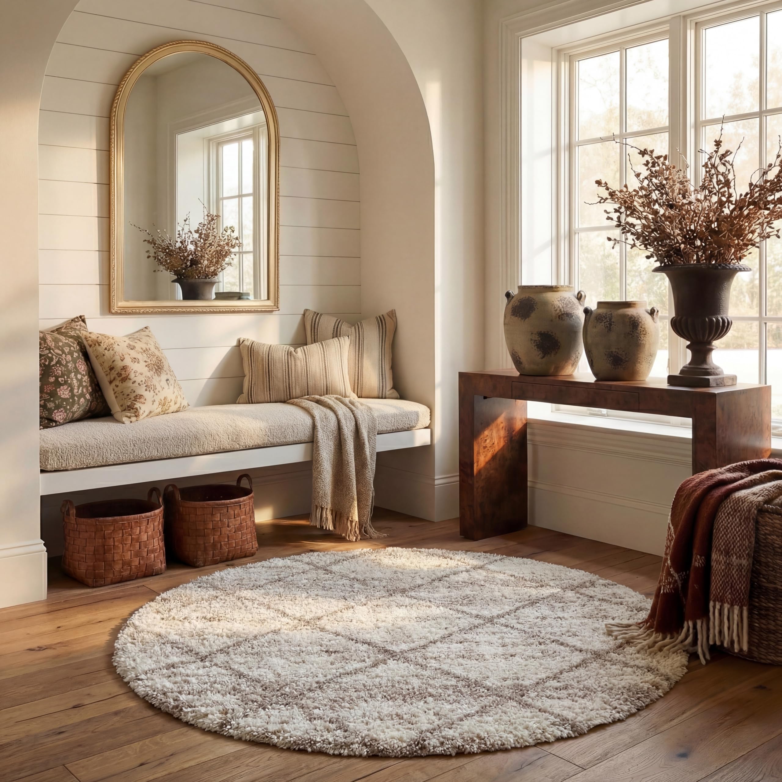 SAFAVIEH Hudson Shag Collection Area Rug - 5'3" x 7'6", Beige & Ivory, Modern Trellis Design, Non-Shedding & Easy Care, 2-inch Thick Ideal for High Traffic Areas in Living Room, Bedroom (SGH281S)