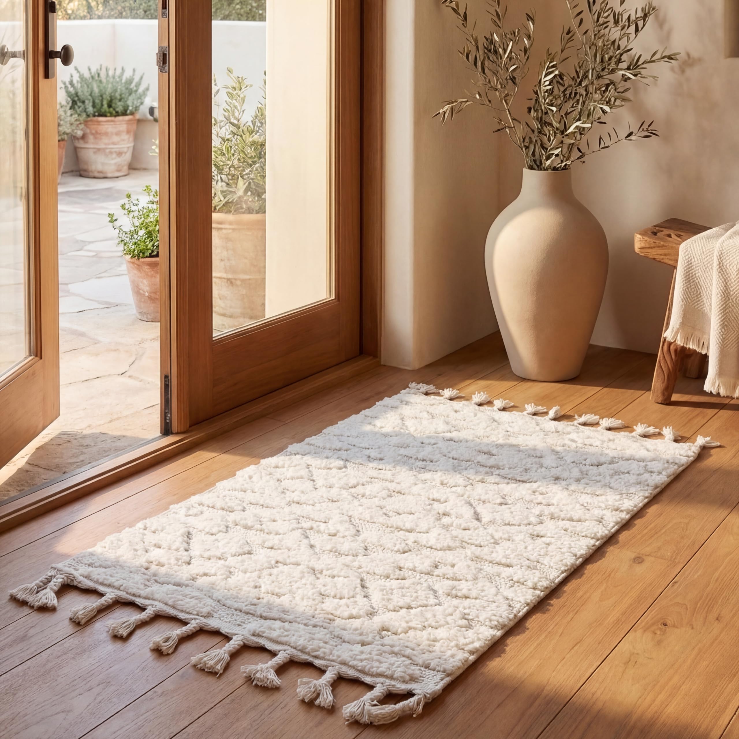 SAFAVIEH Moroccan Tassel Shag Collection Area Rug - 5'3" x 7'6", Ivory, Non-Shedding & Easy to Clean, Plush High-Low Texture, Ideal for Living Room, Bedroom, Dining Space (MTS688C)