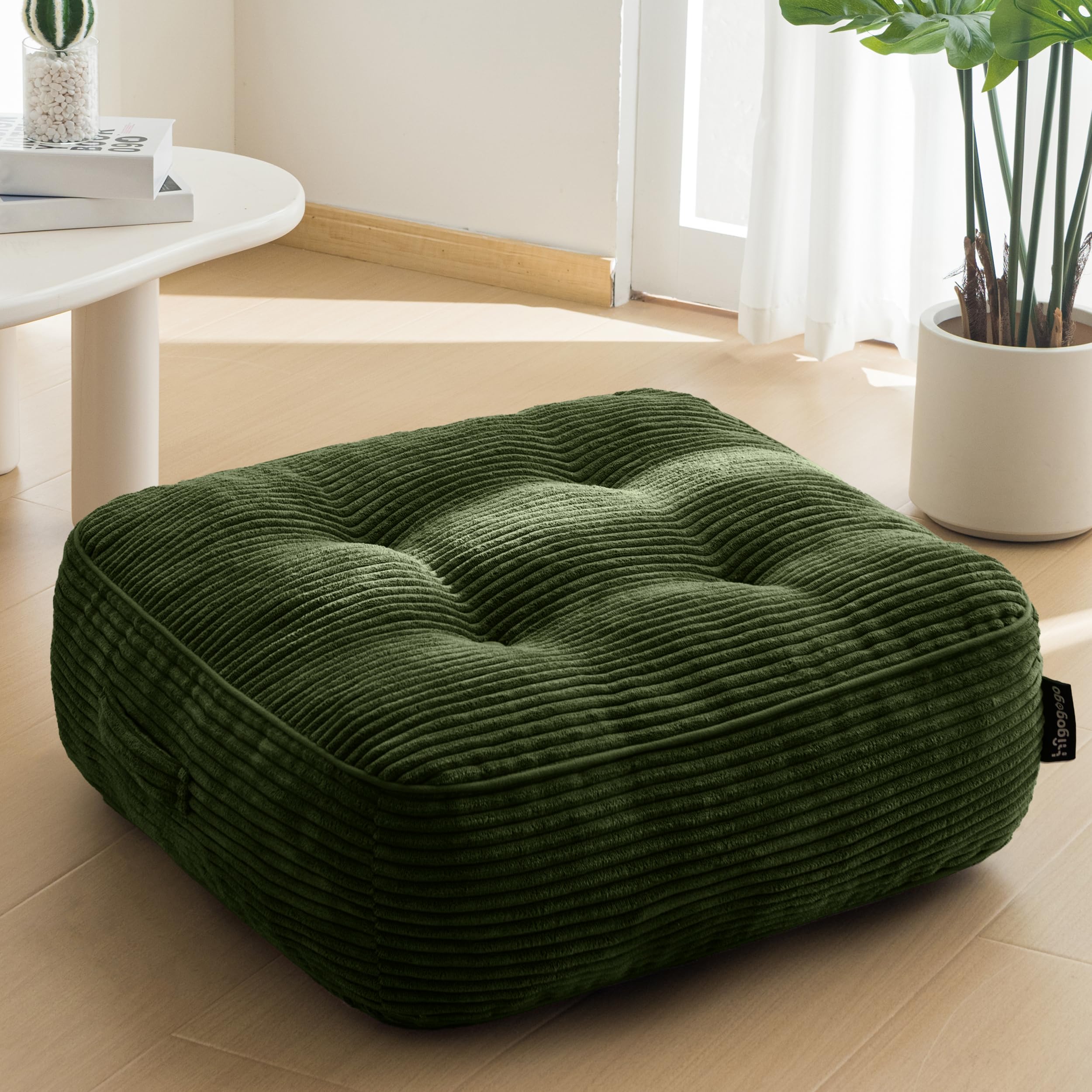 HIGOGOGO Floor Pillow Cushion for Adults, Meditation Cushion Pillow, Large Round Floor Sitting, Tufted Corduroy Cover, for Tatami Living Room or Yoga, 22x22 Inch, Beige