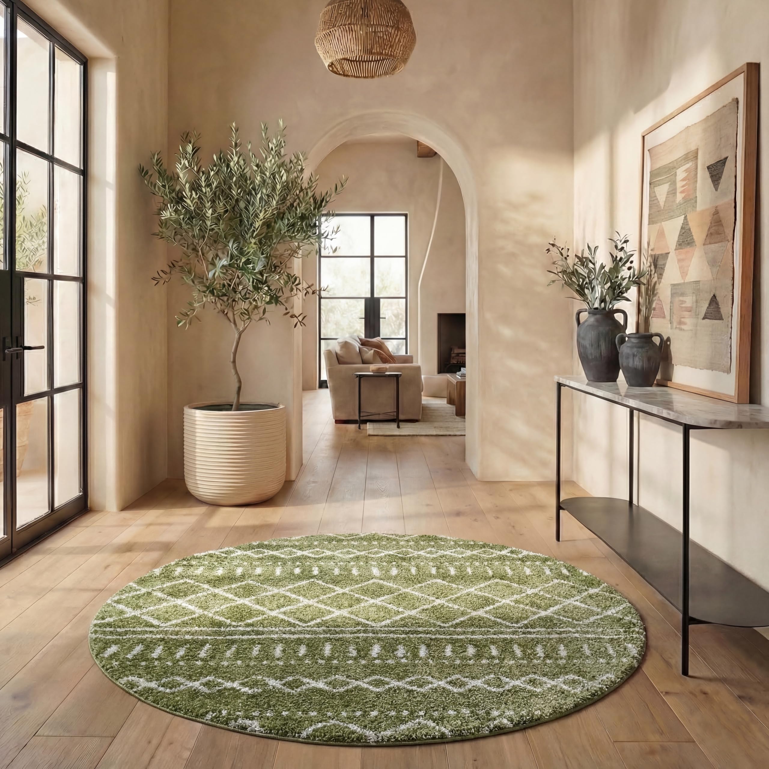 SAFAVIEH Arizona Shag Collection Area Rug - 6'7" x 9'2", Ivory & Beige, Moroccan Boho Design, Non-Shedding & Easy to Clean, Ideal for Living Room, Bedroom, Dining Space (ASG741A)