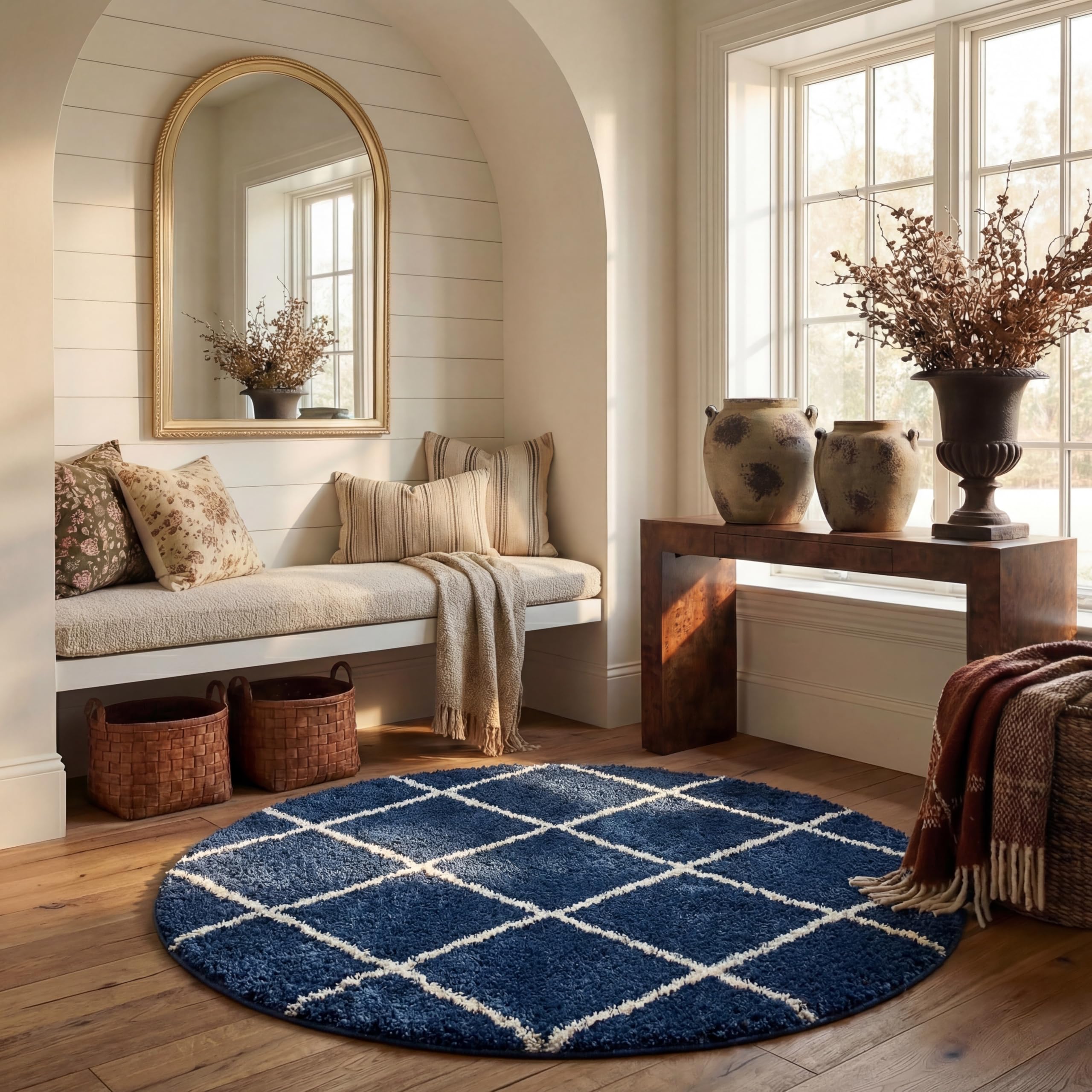 SAFAVIEH Hudson Shag Collection Area Rug - 5'3" x 7'6", Beige & Ivory, Modern Trellis Design, Non-Shedding & Easy Care, 2-inch Thick Ideal for High Traffic Areas in Living Room, Bedroom (SGH281S)