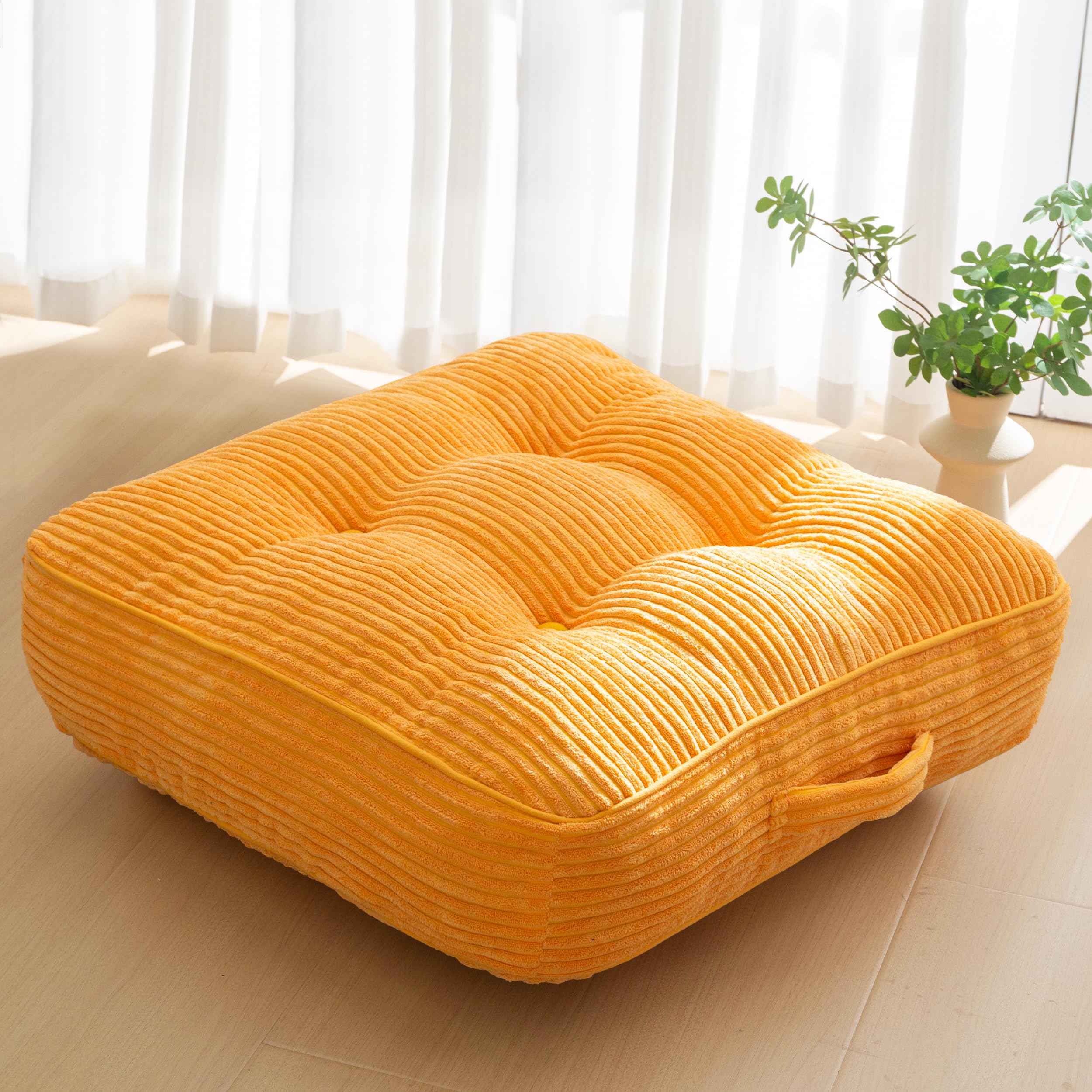 HIGOGOGO Floor Pillow Cushion for Adults, Meditation Cushion Pillow, Large Round Floor Sitting, Tufted Corduroy Cover, for Tatami Living Room or Yoga, 22x22 Inch, Beige