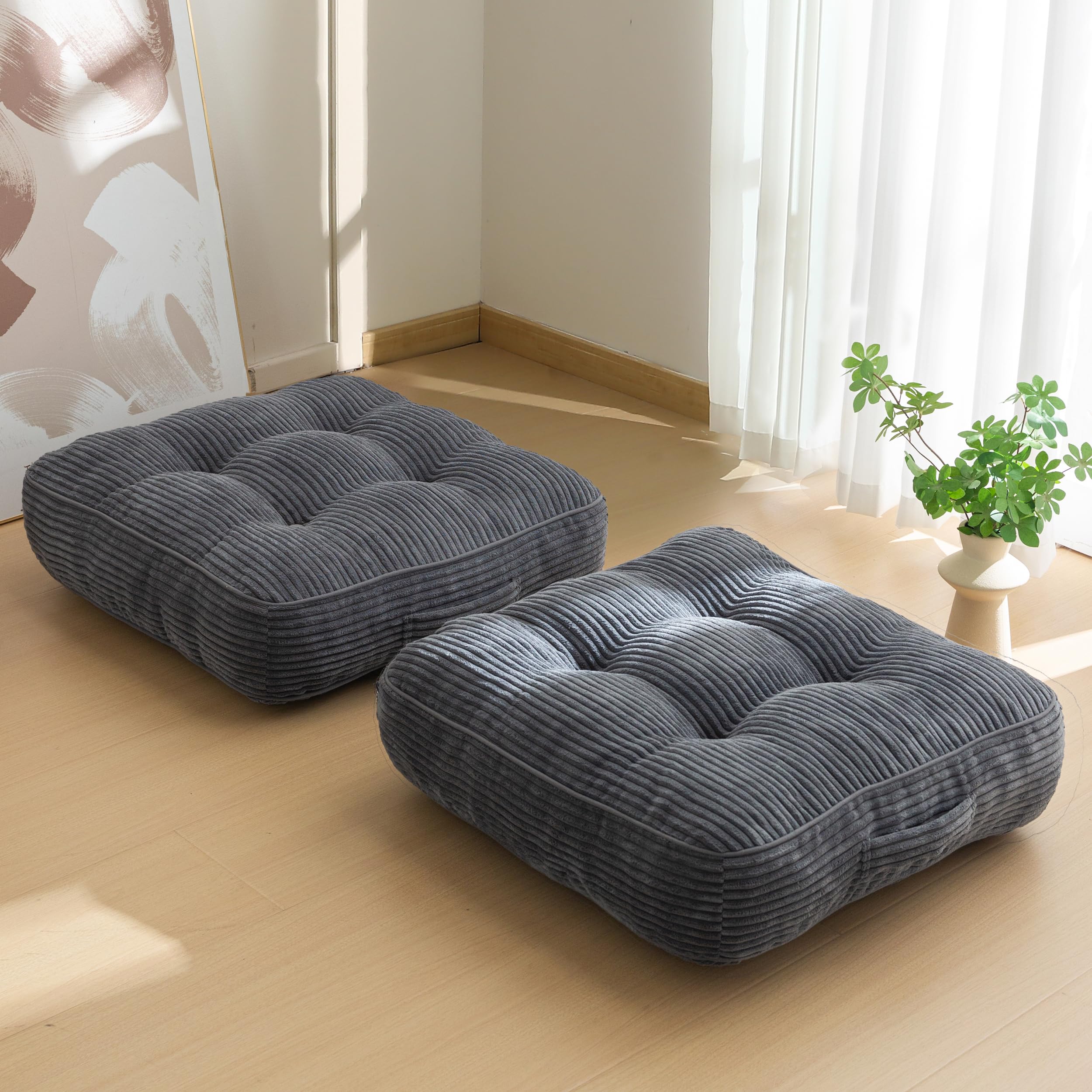 HIGOGOGO Floor Pillow Cushion for Adults, Meditation Cushion Pillow, Large Round Floor Sitting, Tufted Corduroy Cover, for Tatami Living Room or Yoga, 22x22 Inch, Beige