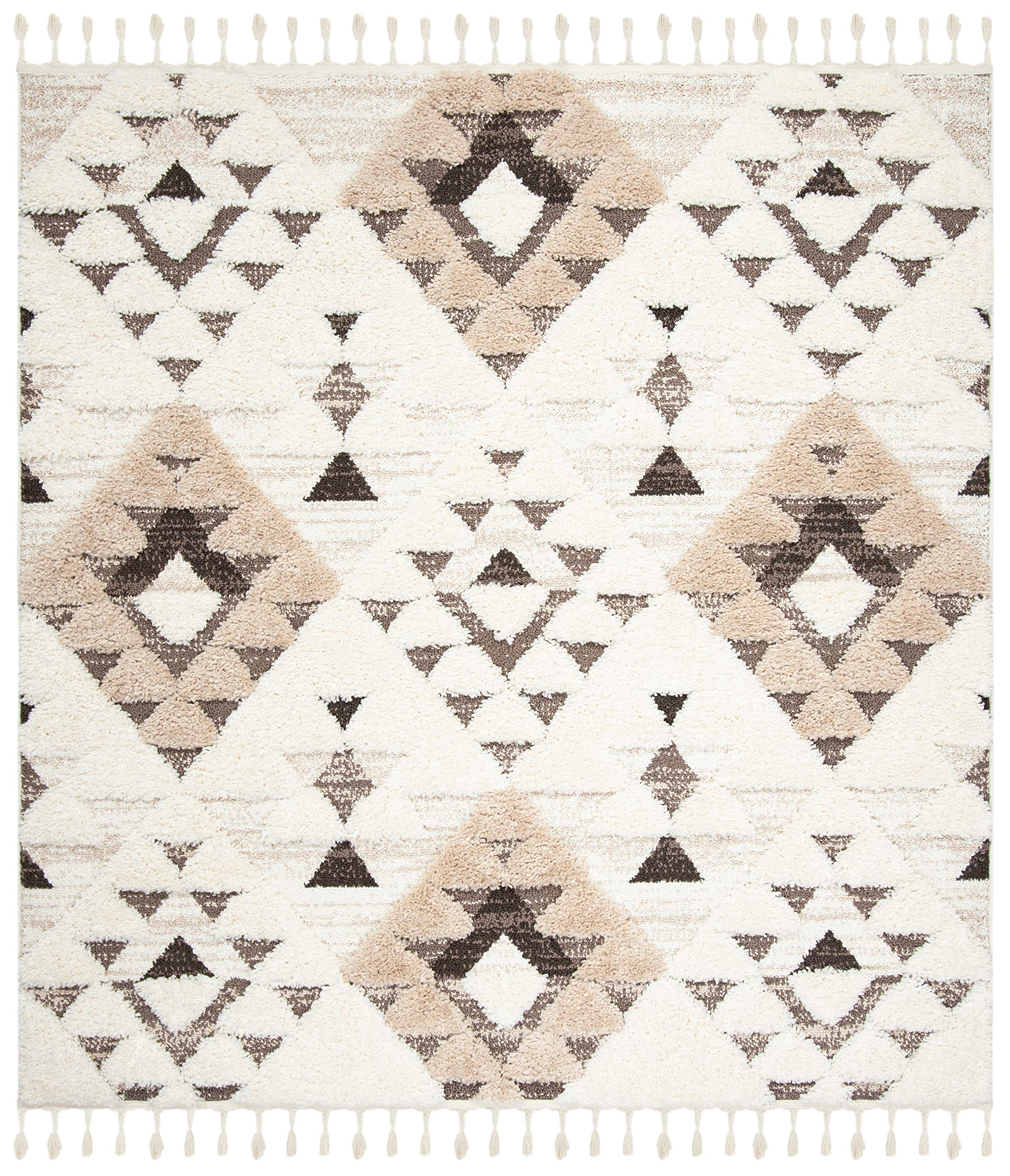 SAFAVIEH Moroccan Tassel Shag Collection Area Rug - 5'3" x 7'6", Ivory, Non-Shedding & Easy to Clean, Plush High-Low Texture, Ideal for Living Room, Bedroom, Dining Space (MTS688C)