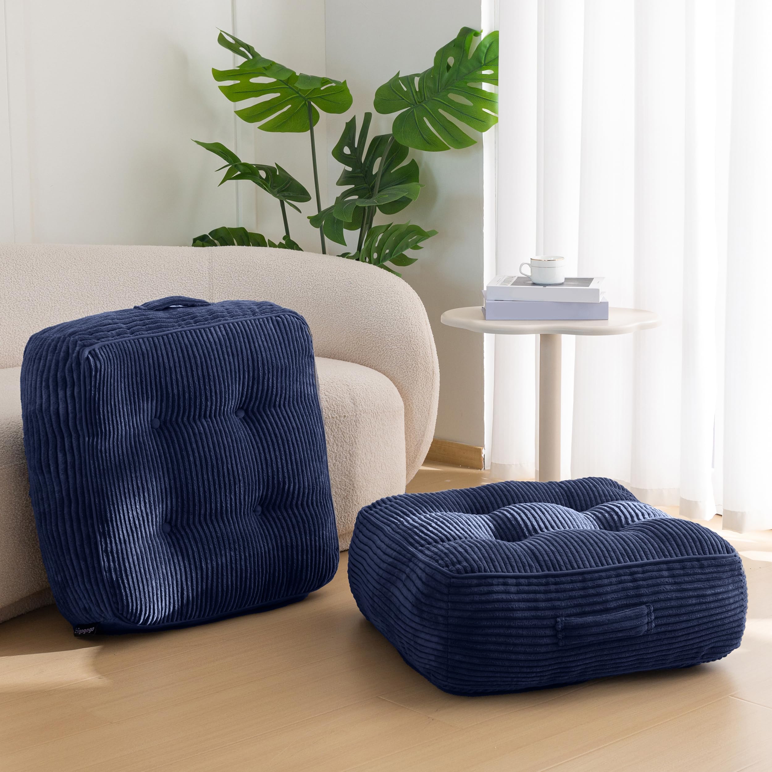 HIGOGOGO Floor Pillow Cushion for Adults, Meditation Cushion Pillow, Large Round Floor Sitting, Tufted Corduroy Cover, for Tatami Living Room or Yoga, 22x22 Inch, Beige