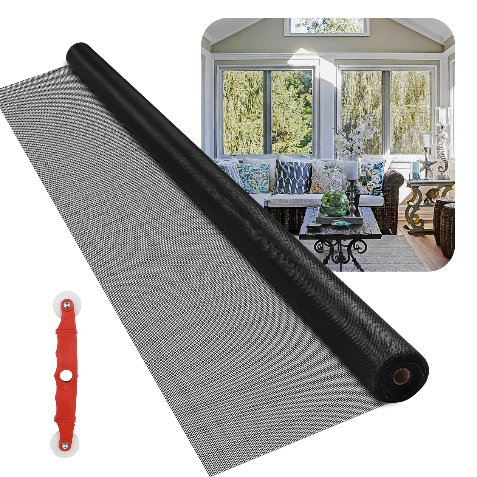 Fiberglass Window Screen Mesh Roll - 36"x100', Easy-to-Cut Screen Door Mesh for Windows, Pool, Porch Durable Mesh Replacement Option