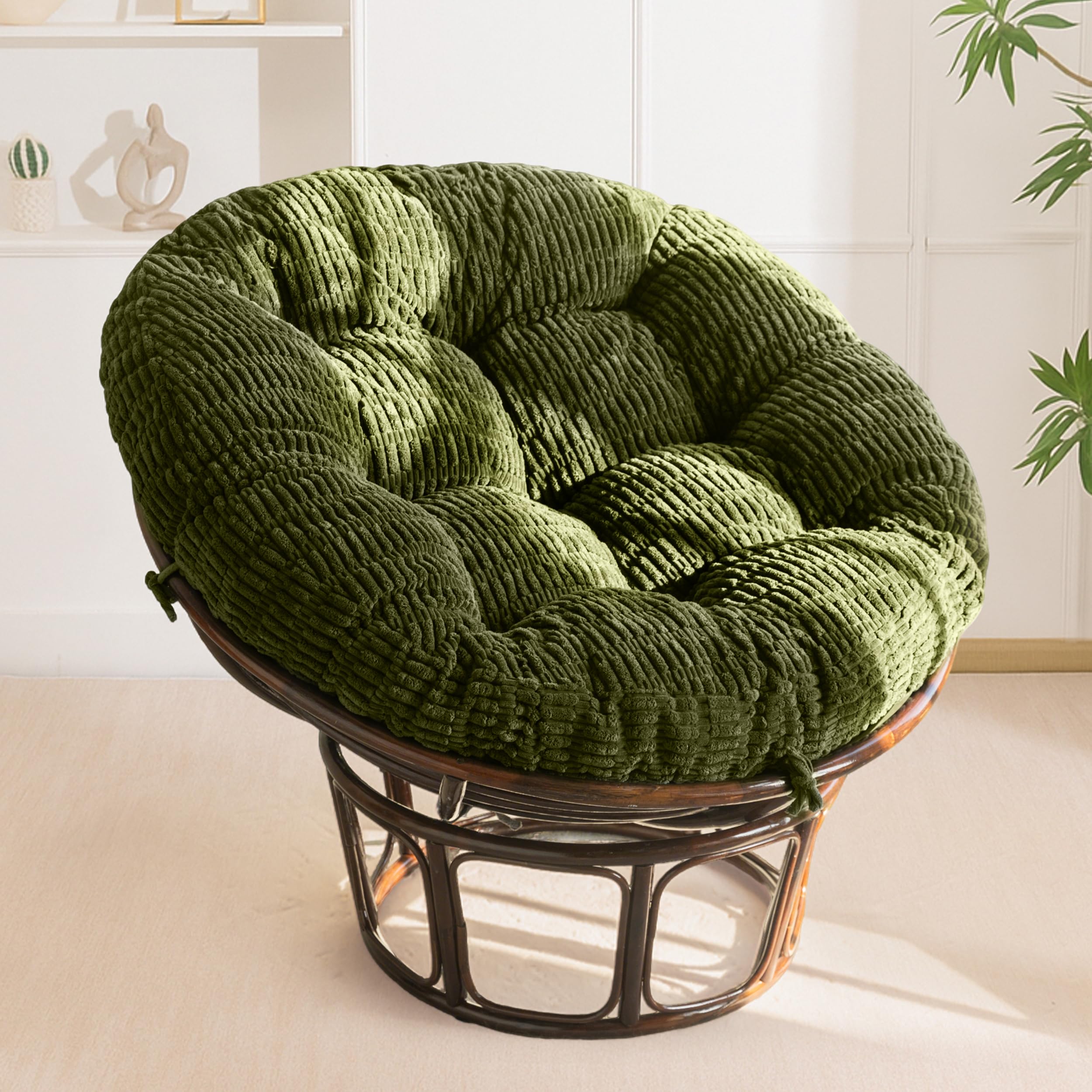 HIGOGOGO Papasan Chair Cushion with Thick Corduroy Cover (Without Chair), Supportive Cushion, Beige, 48 x 48 Inch