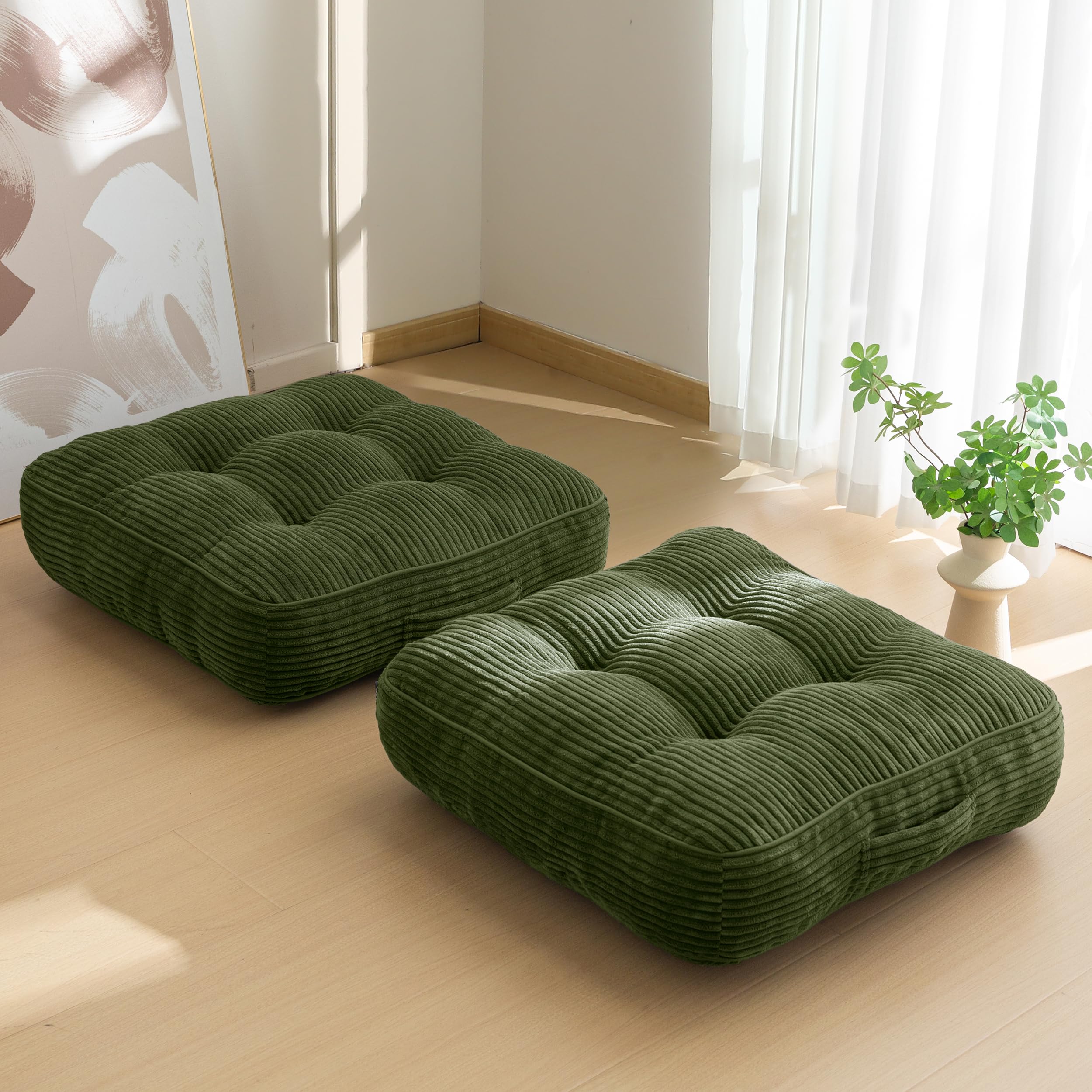HIGOGOGO Floor Pillow Cushion for Adults, Meditation Cushion Pillow, Large Round Floor Sitting, Tufted Corduroy Cover, for Tatami Living Room or Yoga, 22x22 Inch, Beige