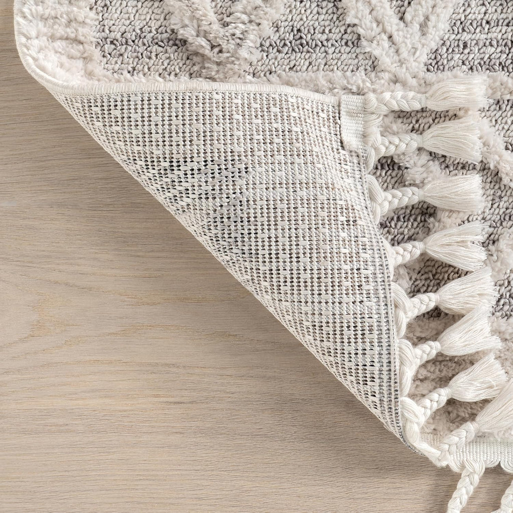 nuLOOM 7x9 Ansley Moroccan Tassel Area Rug, Light Grey, High-Low Textured Bohemian Design, Plush High Pile, Stain Resistant, For Bedroom, Living Room, Hallway, Entryway