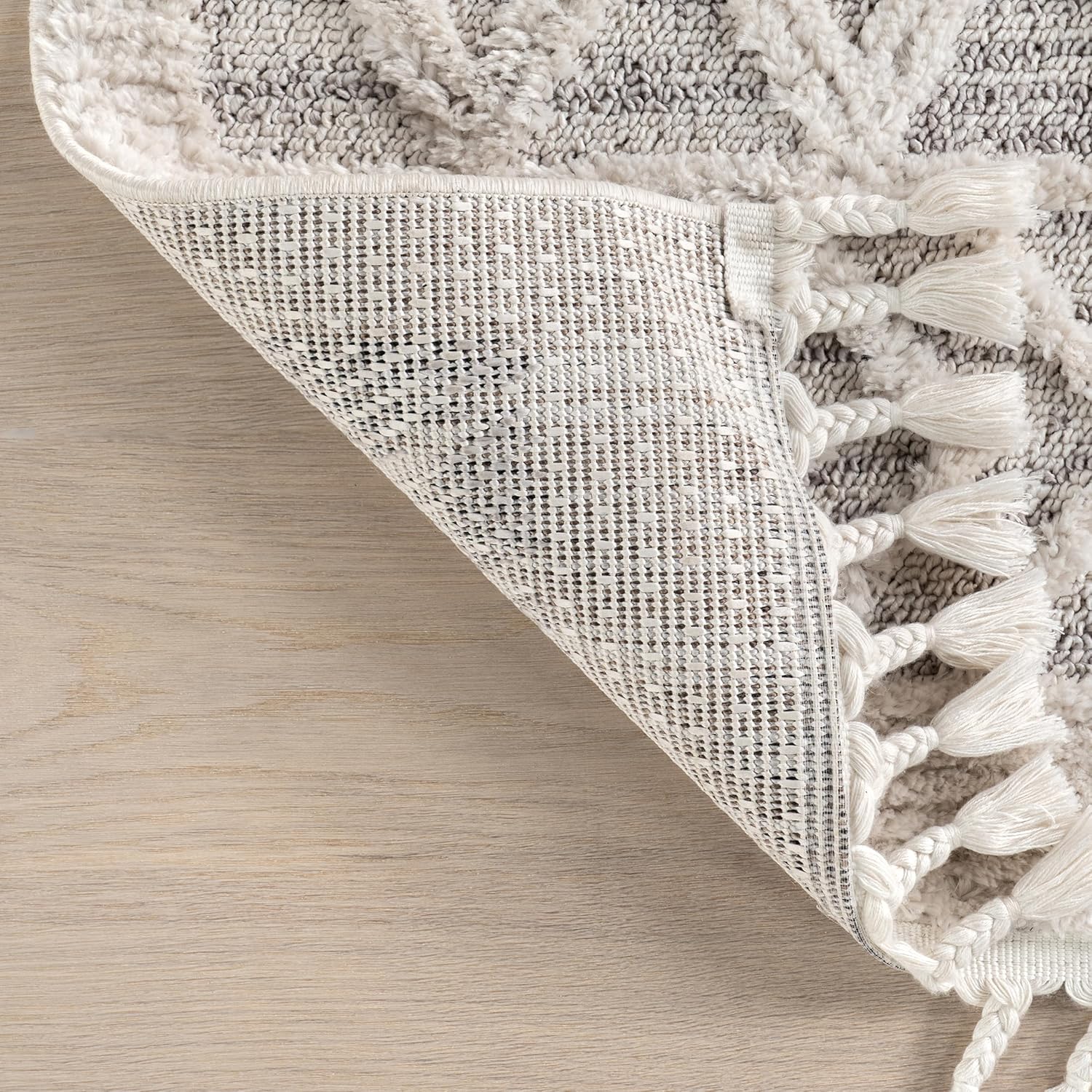 nuLOOM 7x9 Ansley Moroccan Tassel Area Rug, Light Grey, High-Low Textured Bohemian Design, Plush High Pile, Stain Resistant, For Bedroom, Living Room, Hallway, Entryway