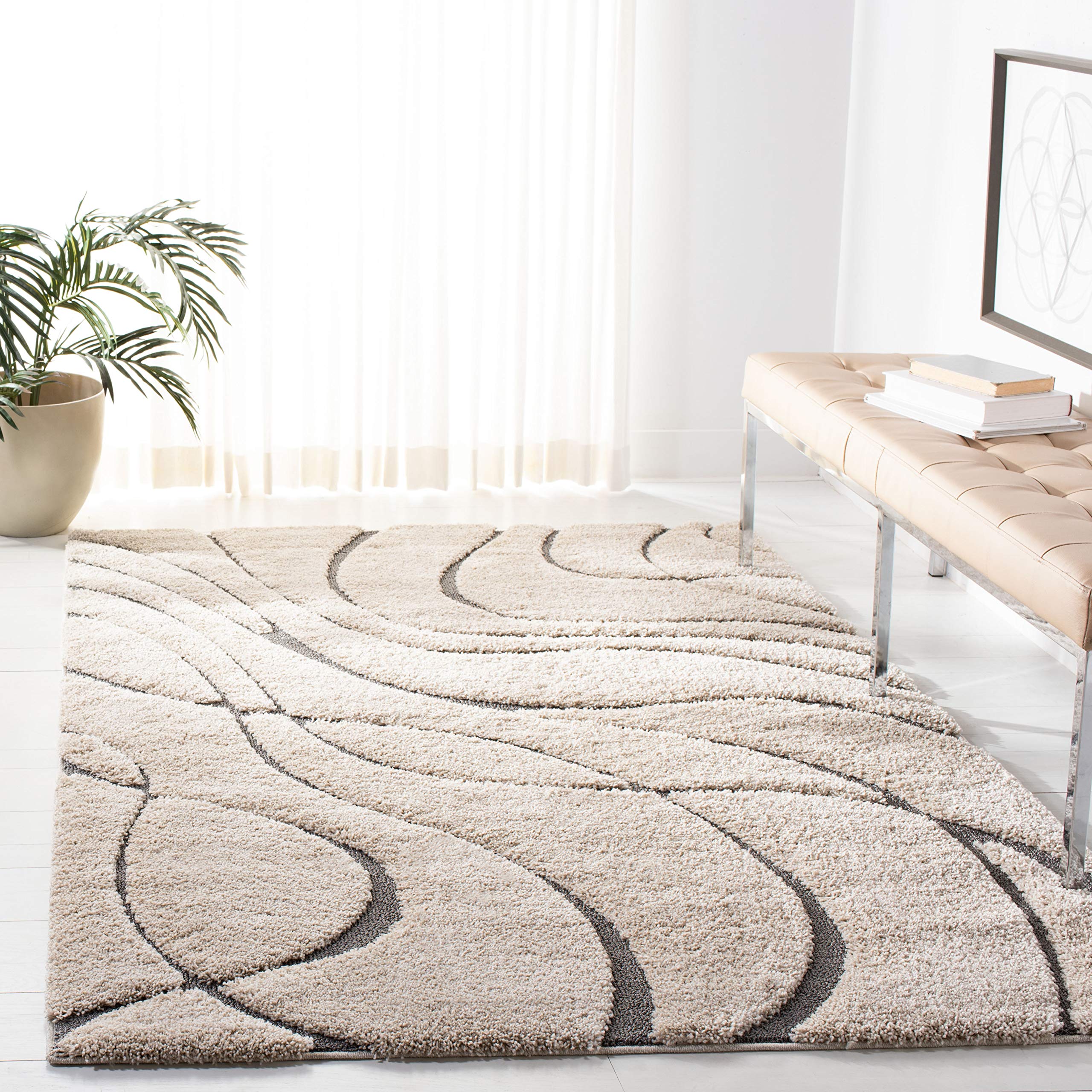 SAFAVIEH Florida Shag Collection Area Rug - 5'3" x 7'6", Cream & Beige, Non-Shedding & Easy Care, 1.2-inch Thick Ideal for High Traffic Areas in Living Room, Bedroom (SG471-1113)