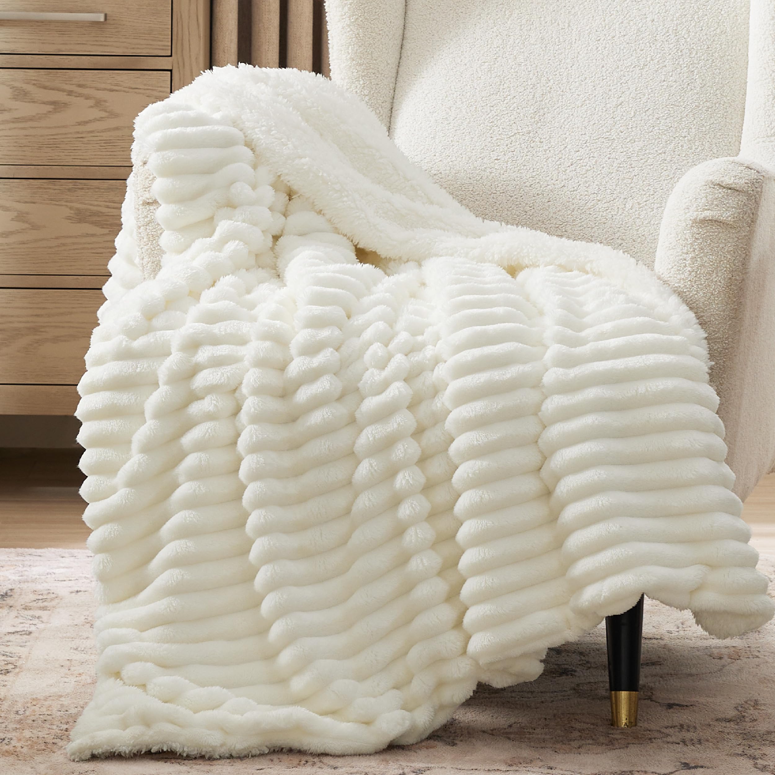 Beige Sherpa Fleece Blanket 50×60", Warm Fluffy Throw for Home Decor & Gift