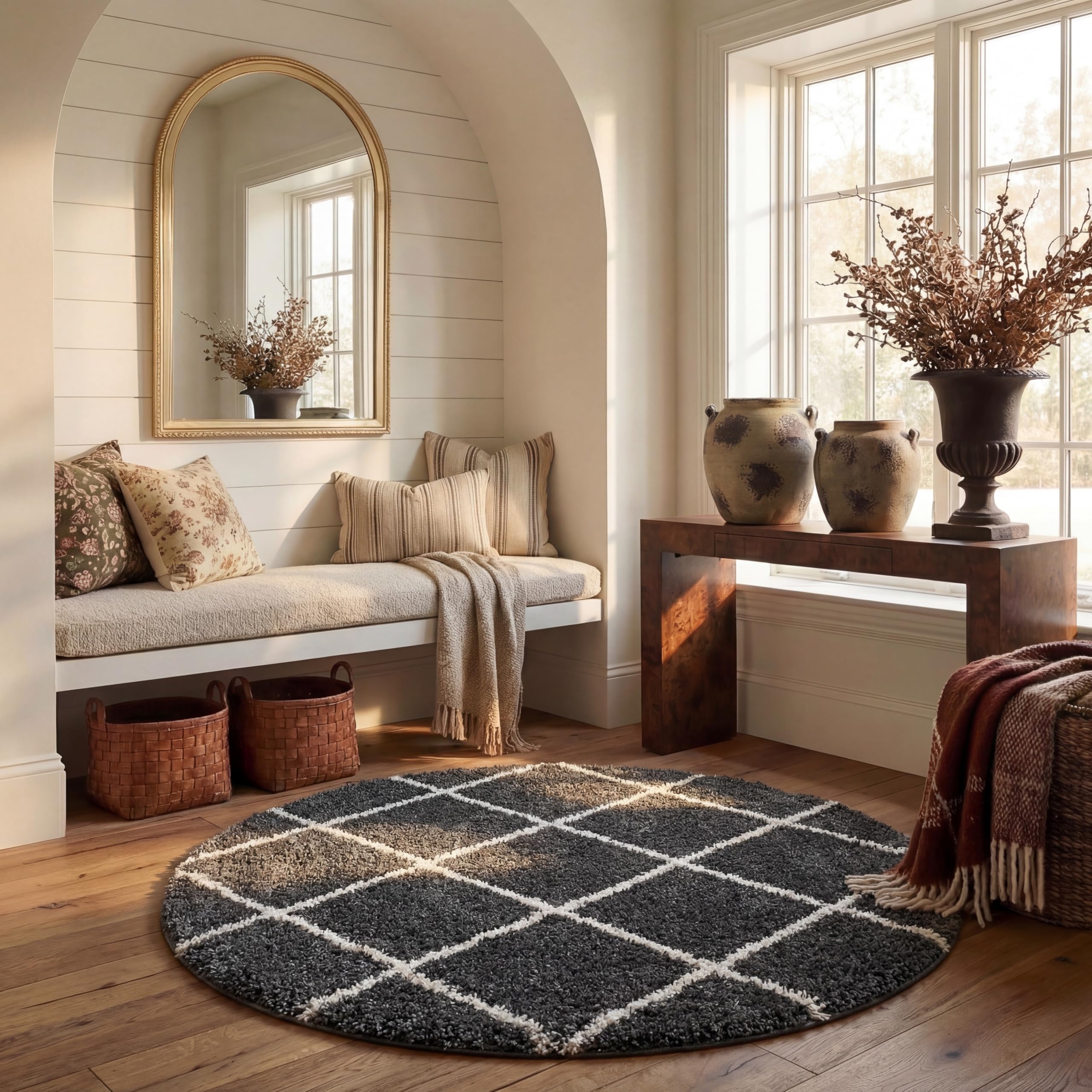 SAFAVIEH Hudson Shag Collection Area Rug - 5'3" x 7'6", Beige & Ivory, Modern Trellis Design, Non-Shedding & Easy Care, 2-inch Thick Ideal for High Traffic Areas in Living Room, Bedroom (SGH281S)