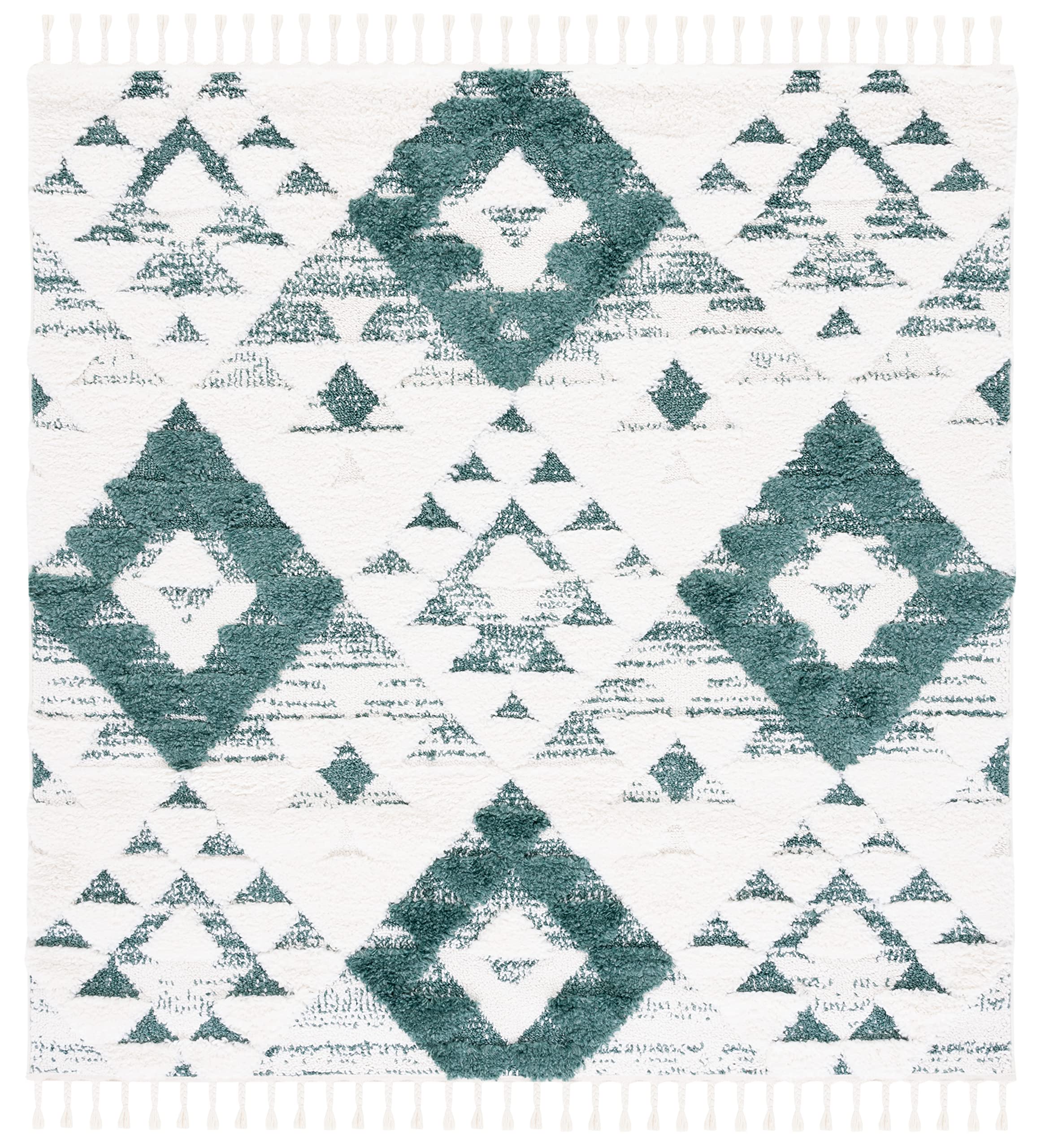 SAFAVIEH Moroccan Tassel Shag Collection Area Rug - 5'3" x 7'6", Ivory, Non-Shedding & Easy to Clean, Plush High-Low Texture, Ideal for Living Room, Bedroom, Dining Space (MTS688C)