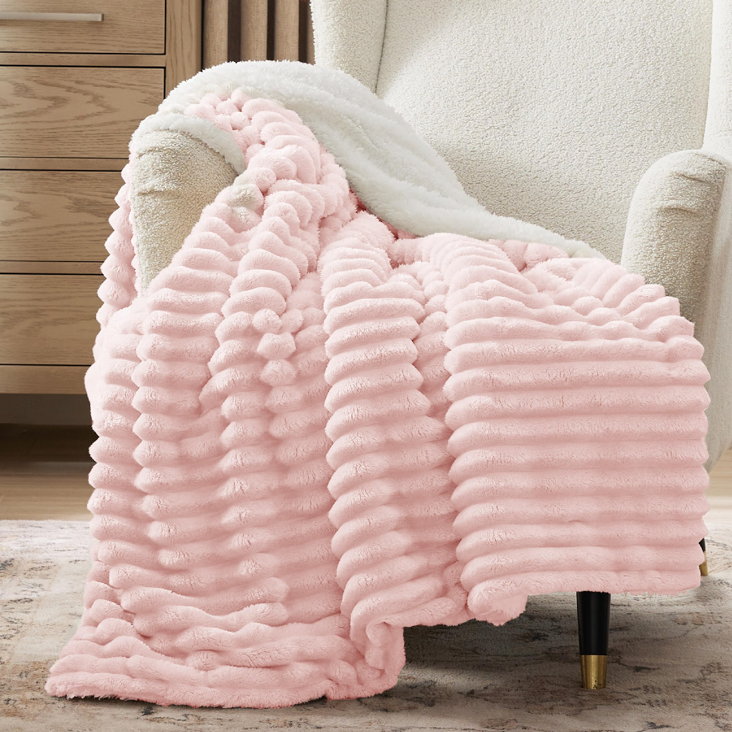 Beige Sherpa Fleece Blanket 50×60", Warm Fluffy Throw for Home Decor & Gift
