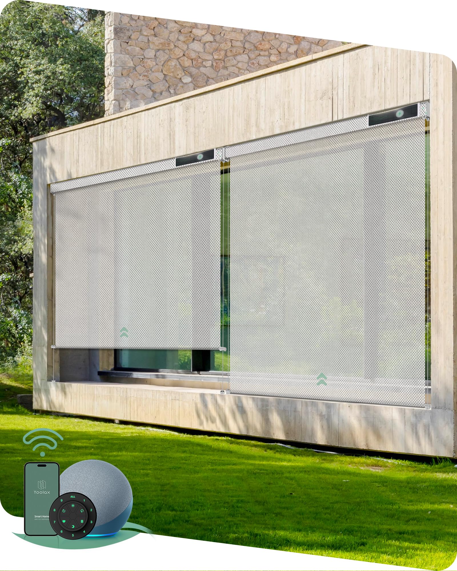 Yoolax Motorized Outdoor Shades Smart Retractable Patio Screens with App & Remote Control, Electric Blinds for Porch Patio Waterproof Roller Shades 7X8ft (5% Openness Alpine Rock)