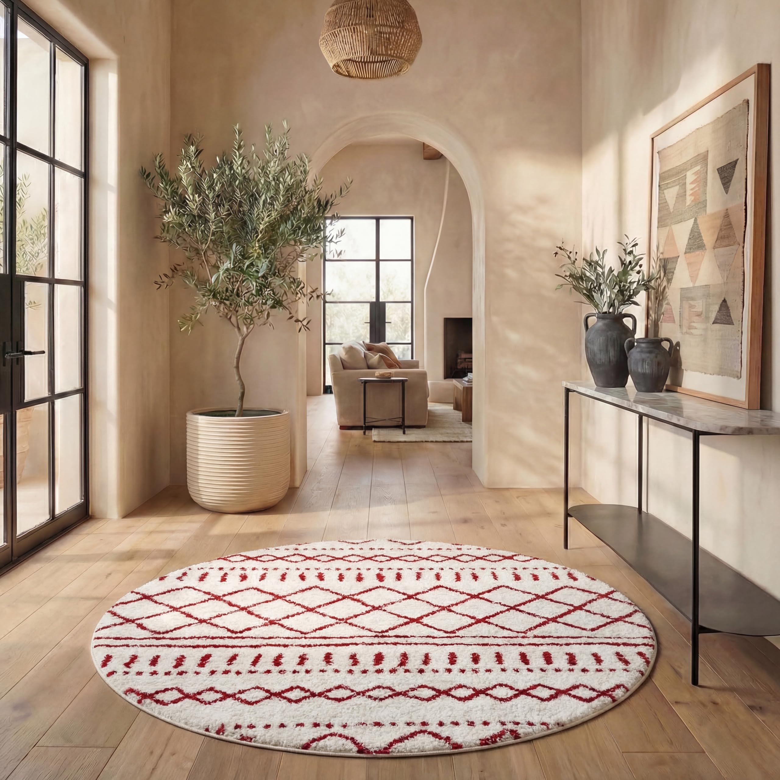 SAFAVIEH Arizona Shag Collection Area Rug - 6'7" x 9'2", Ivory & Beige, Moroccan Boho Design, Non-Shedding & Easy to Clean, Ideal for Living Room, Bedroom, Dining Space (ASG741A)
