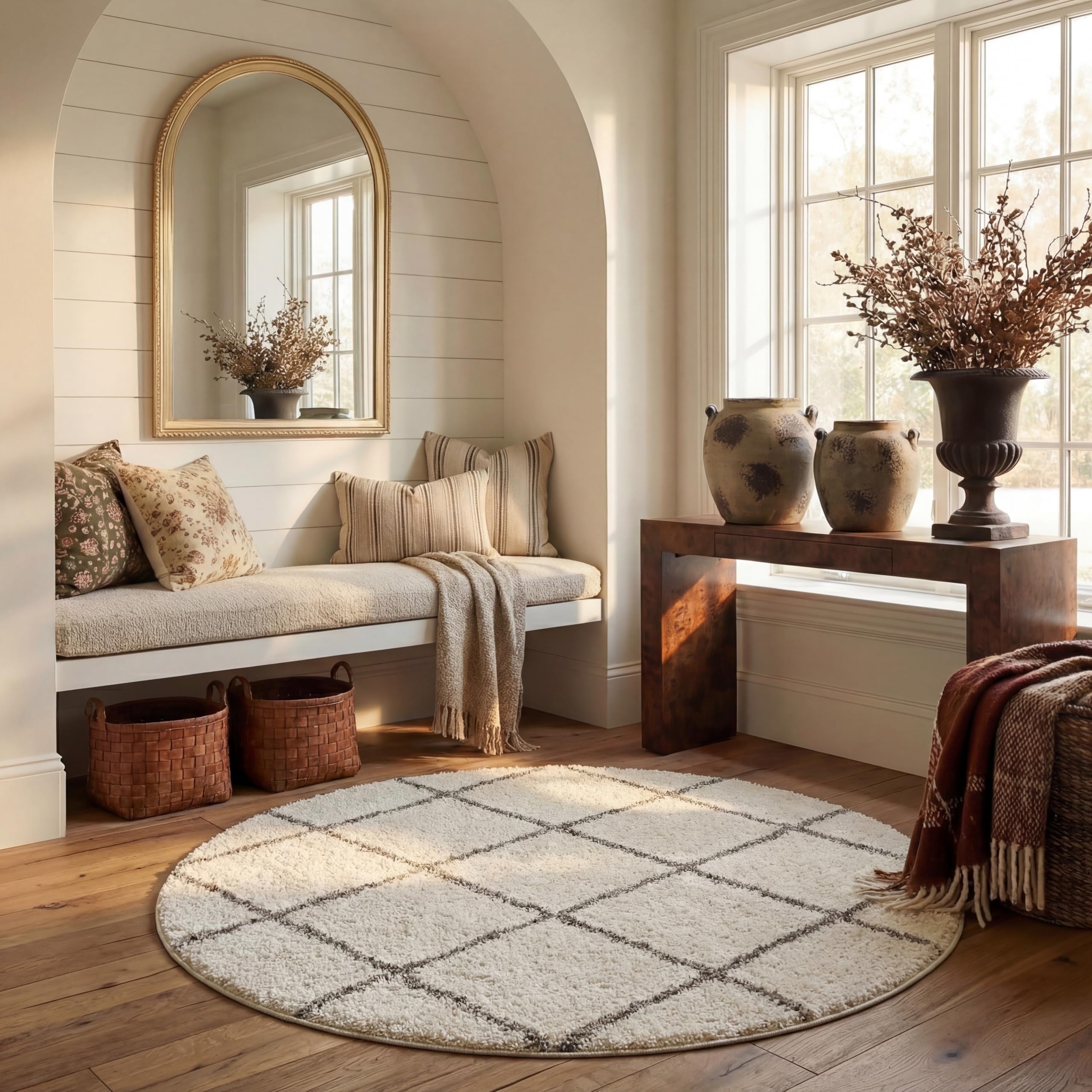 SAFAVIEH Hudson Shag Collection Area Rug - 5'3" x 7'6", Beige & Ivory, Modern Trellis Design, Non-Shedding & Easy Care, 2-inch Thick Ideal for High Traffic Areas in Living Room, Bedroom (SGH281S)