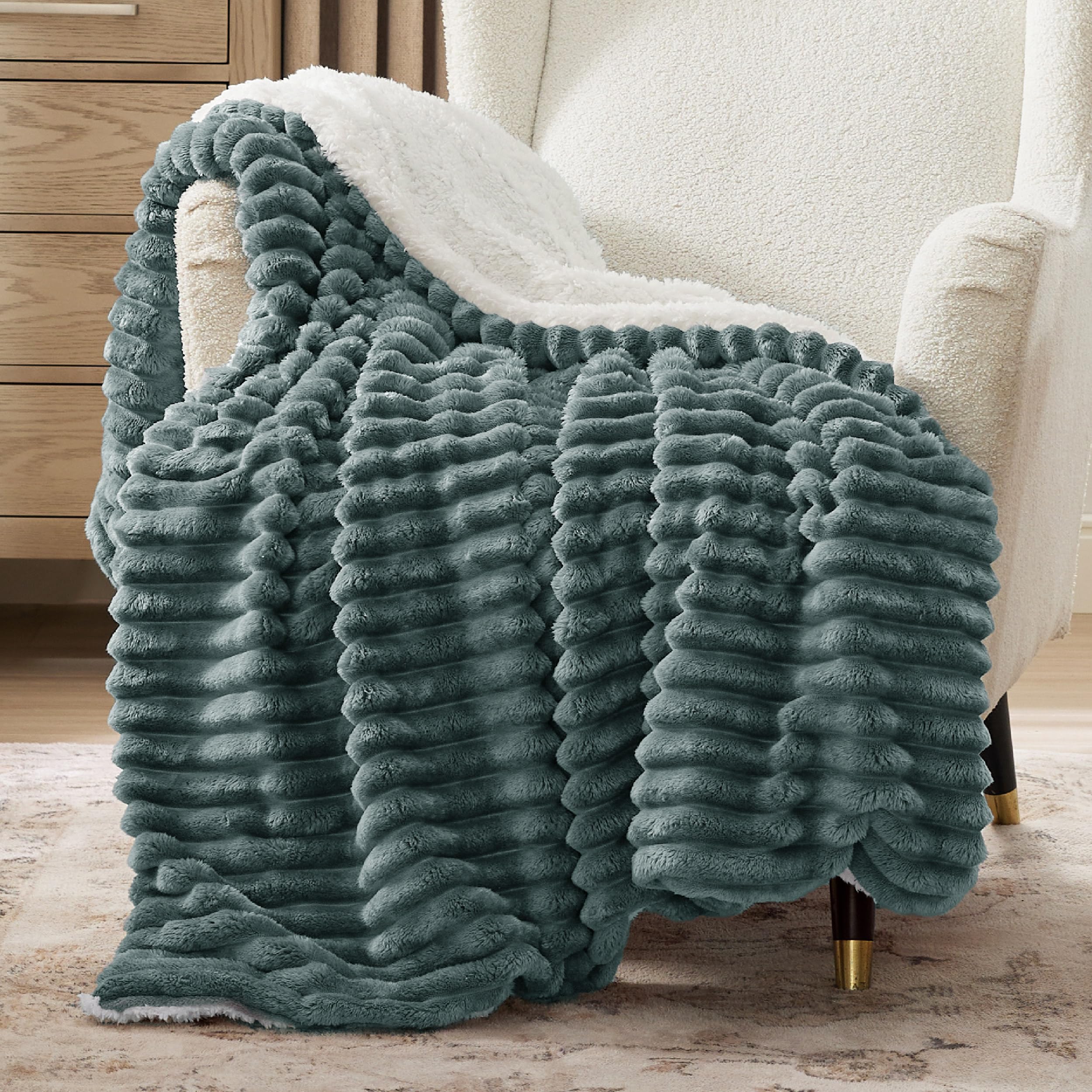 Beige Sherpa Fleece Blanket 50×60", Warm Fluffy Throw for Home Decor & Gift
