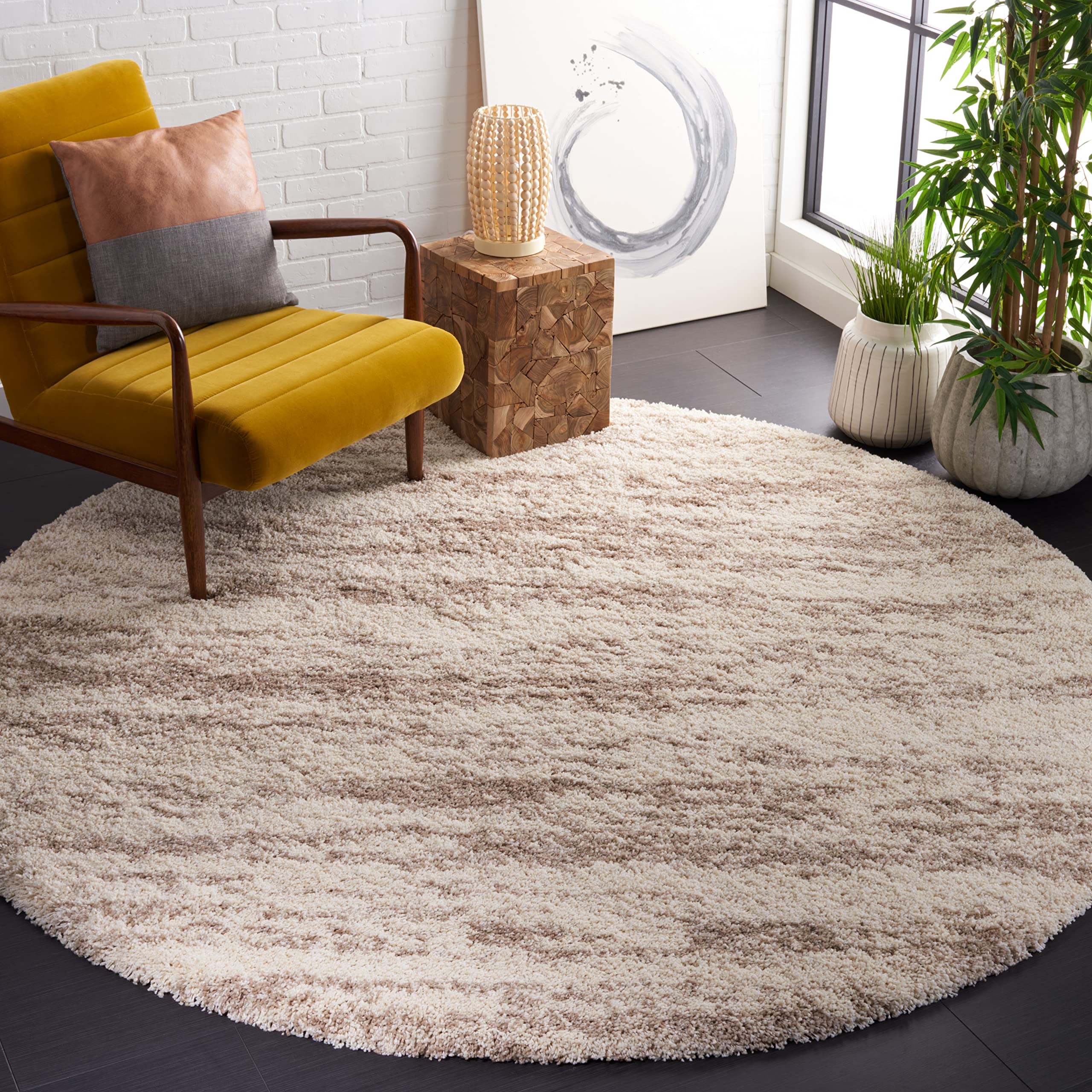 SAFAVIEH Hudson Shag Collection Area Rug - 6' x 9', Ivory & Beige, Modern Design, Non-Shedding & Easy Care, 2-inch Thick Ideal for High Traffic Areas in Living Room, Bedroom (SGH206B)