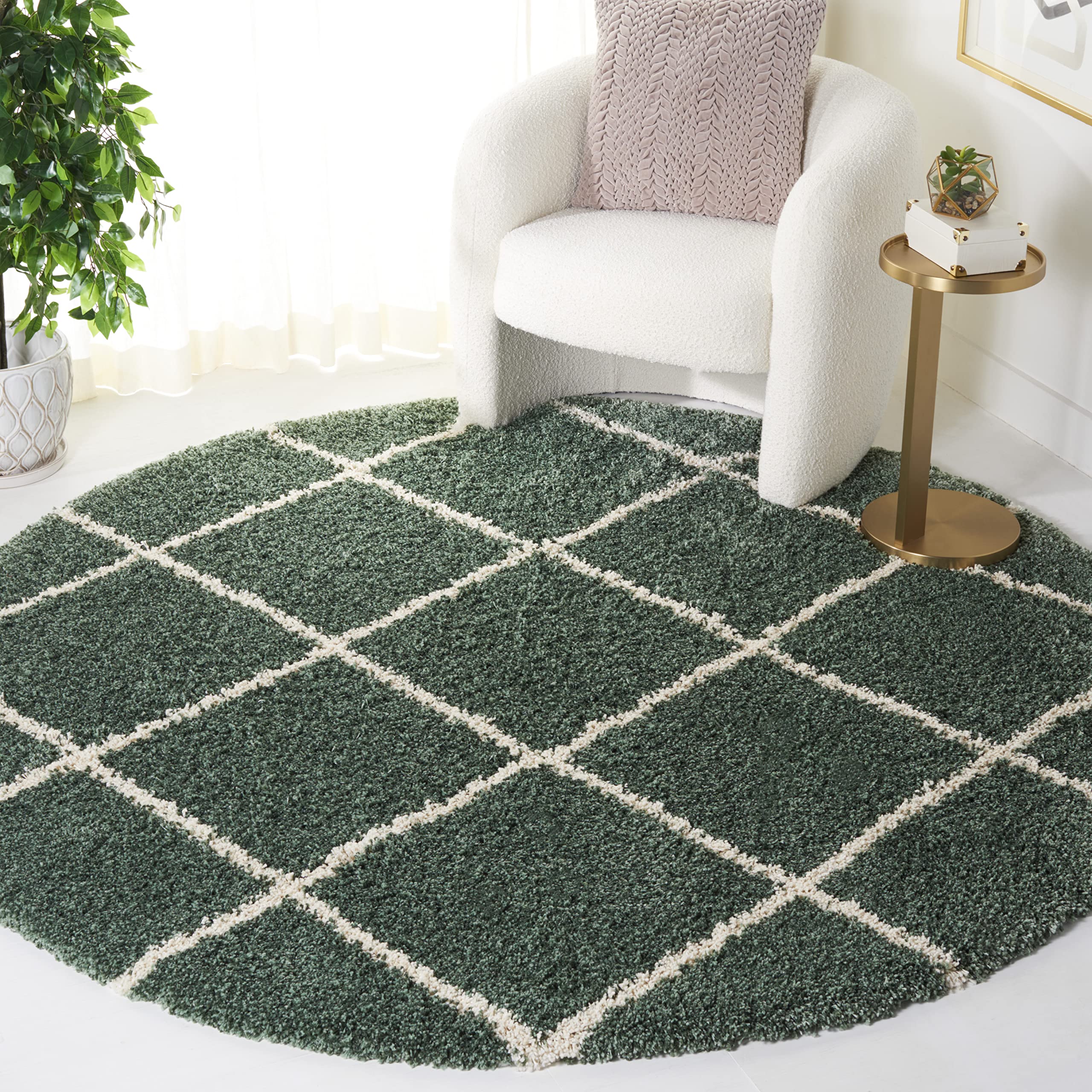 SAFAVIEH Hudson Shag Collection Area Rug - 5'3" x 7'6", Beige & Ivory, Modern Trellis Design, Non-Shedding & Easy Care, 2-inch Thick Ideal for High Traffic Areas in Living Room, Bedroom (SGH281S)