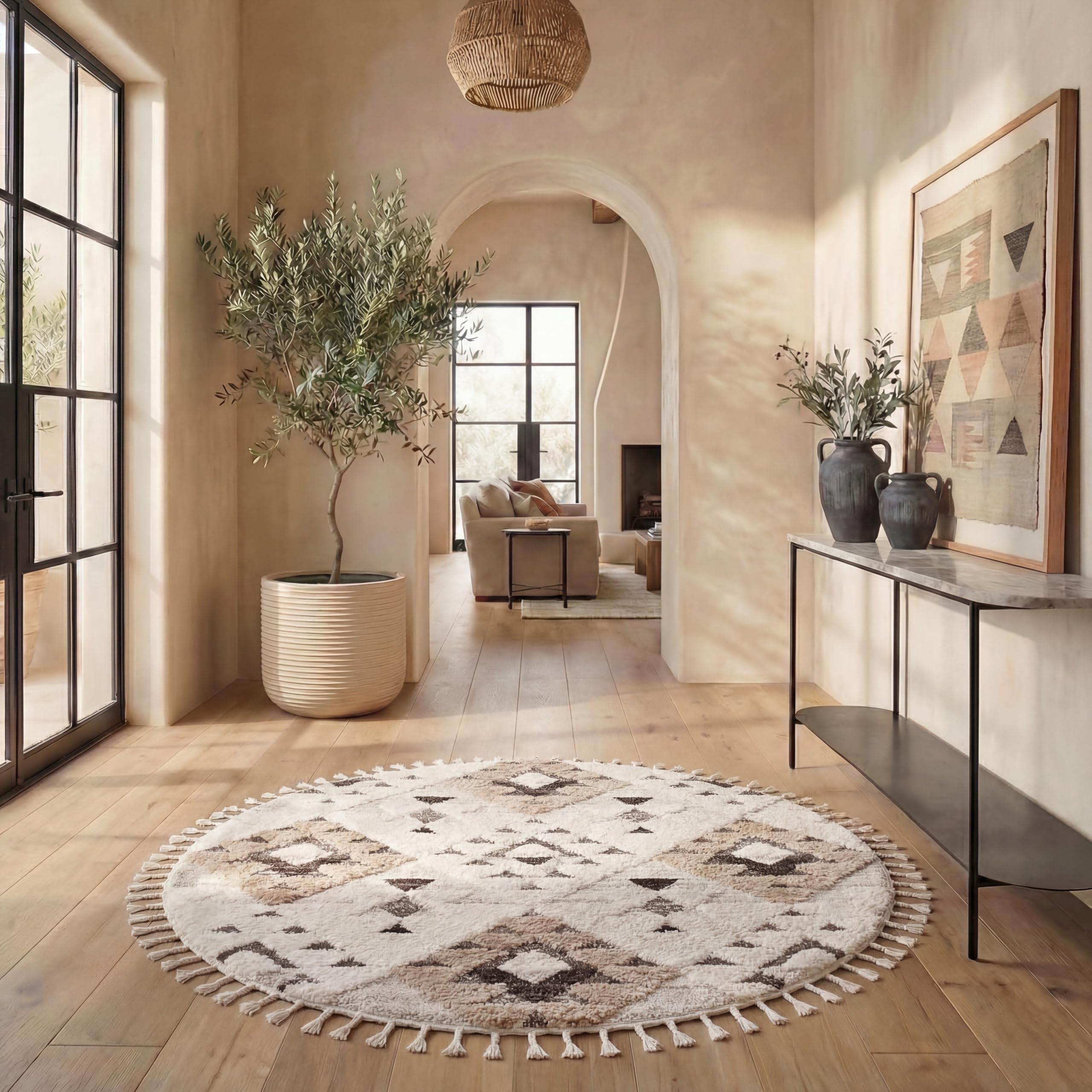SAFAVIEH Moroccan Tassel Shag Collection Area Rug - 5'3" x 7'6", Ivory, Non-Shedding & Easy to Clean, Plush High-Low Texture, Ideal for Living Room, Bedroom, Dining Space (MTS688C)
