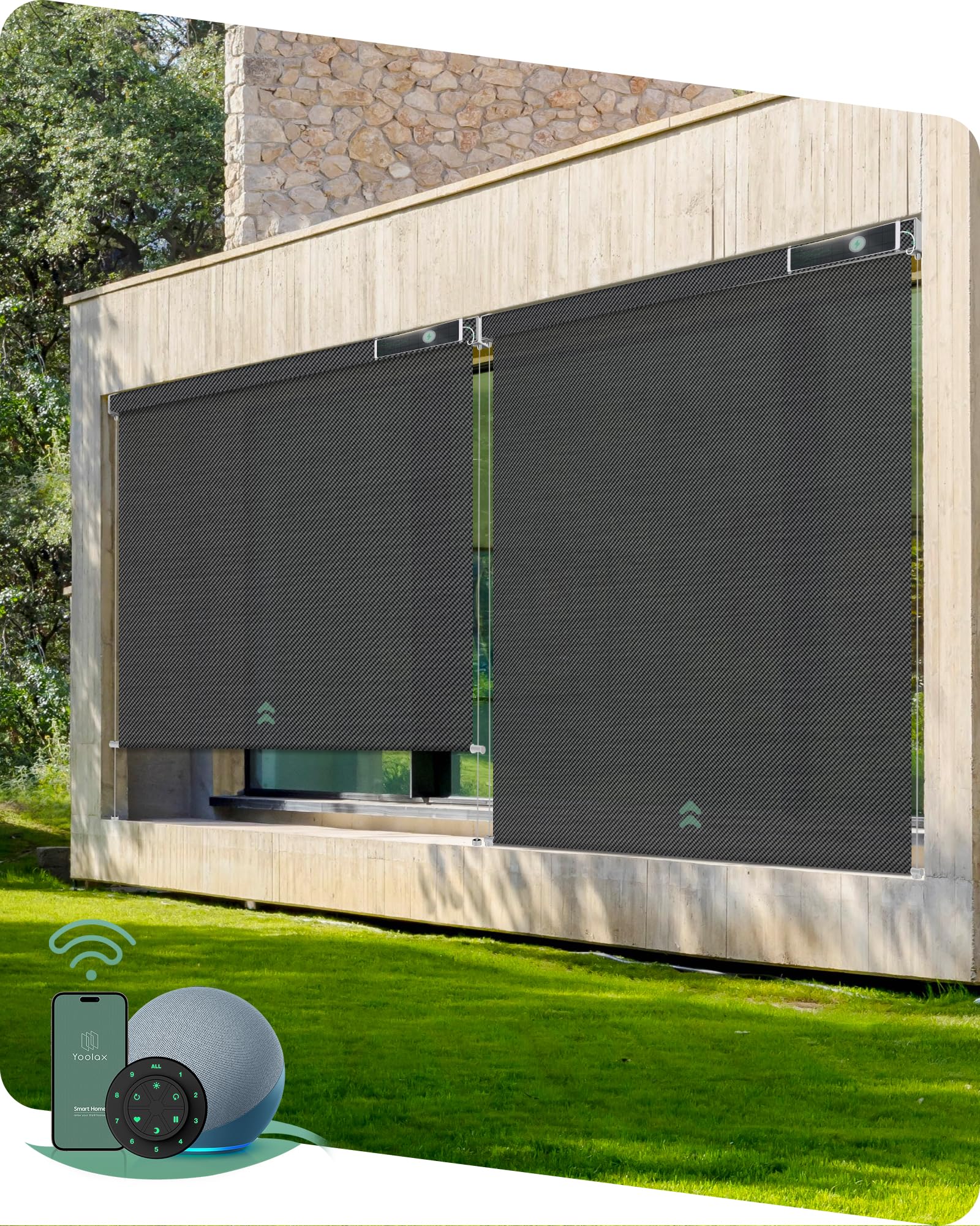 Yoolax Motorized Outdoor Shades Smart Retractable Patio Screens with App & Remote Control, Electric Blinds for Porch Patio Waterproof Roller Shades 7X8ft (5% Openness Alpine Rock)