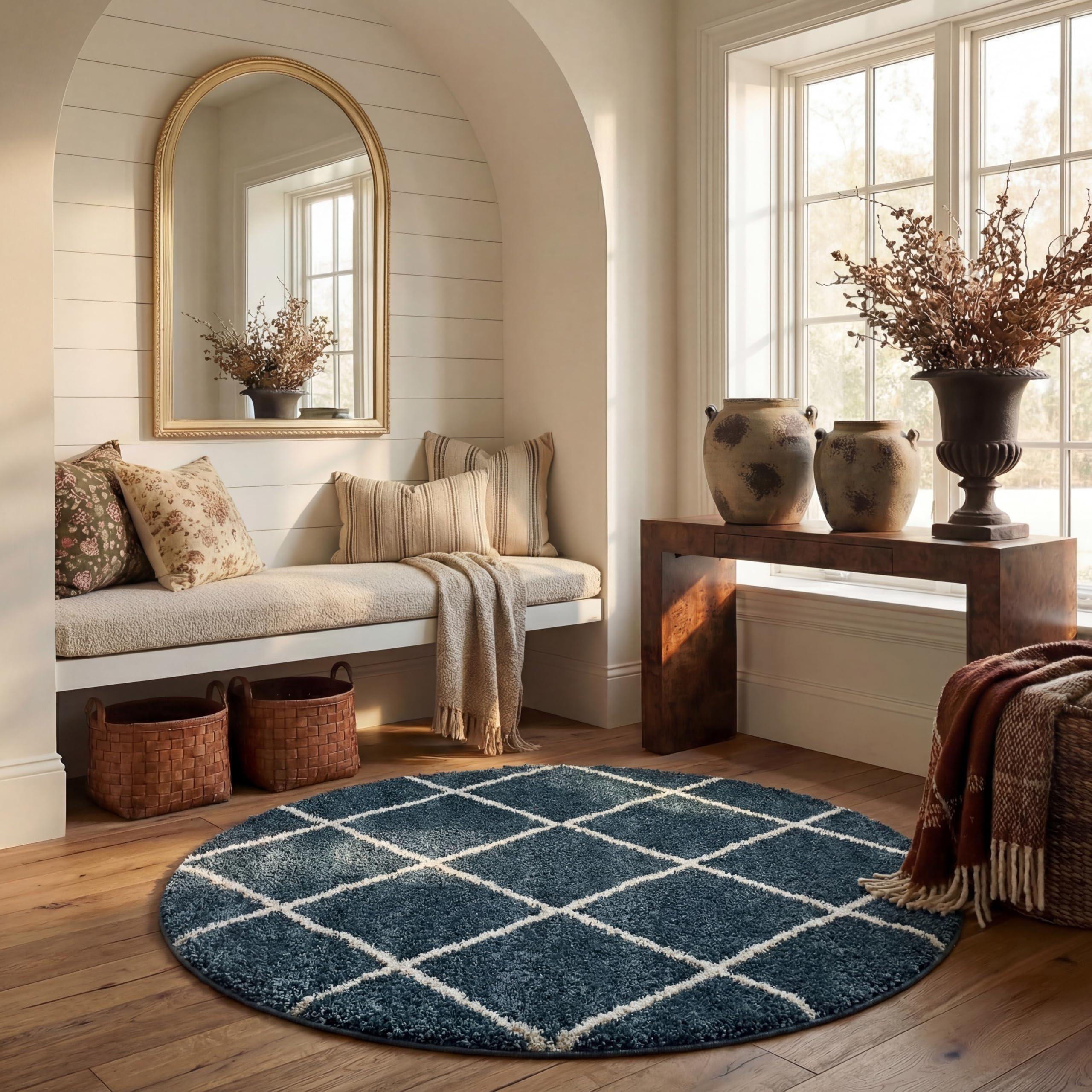 SAFAVIEH Hudson Shag Collection Area Rug - 5'3" x 7'6", Beige & Ivory, Modern Trellis Design, Non-Shedding & Easy Care, 2-inch Thick Ideal for High Traffic Areas in Living Room, Bedroom (SGH281S)
