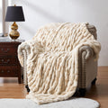 WDCOZY Ruched Faux Fur Throw Blanket Soft Cozy Fluffy Luxurious Blankets Couch Bed Sofa Chair Home Decor Warm Furry Fall Winter Plush Rabbit Fur Bubble Blanket 50" x 60", Caramel Beige Camel Neutral