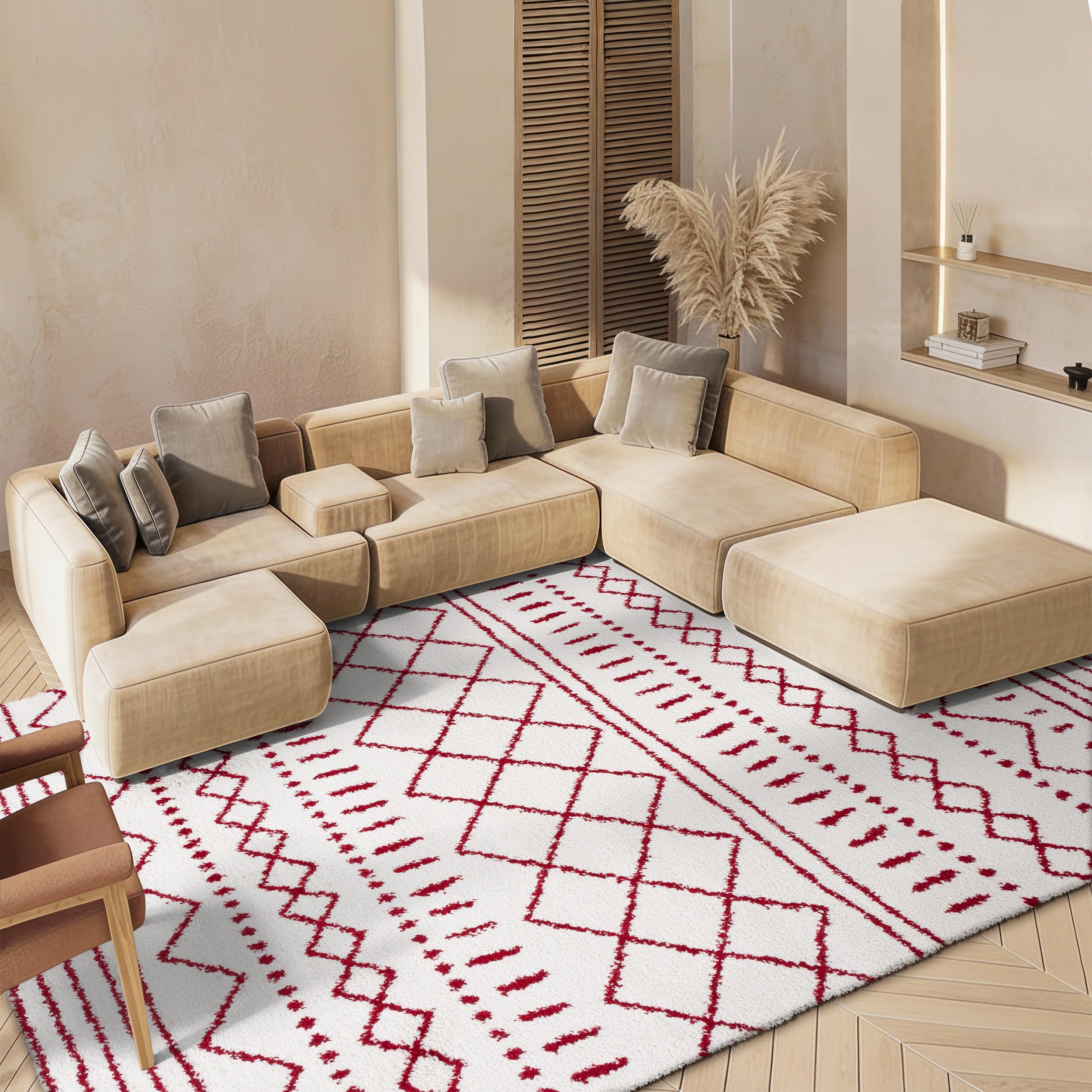 SAFAVIEH Arizona Shag Collection Area Rug - 6'7" x 9'2", Ivory & Beige, Moroccan Boho Design, Non-Shedding & Easy to Clean, Ideal for Living Room, Bedroom, Dining Space (ASG741A)