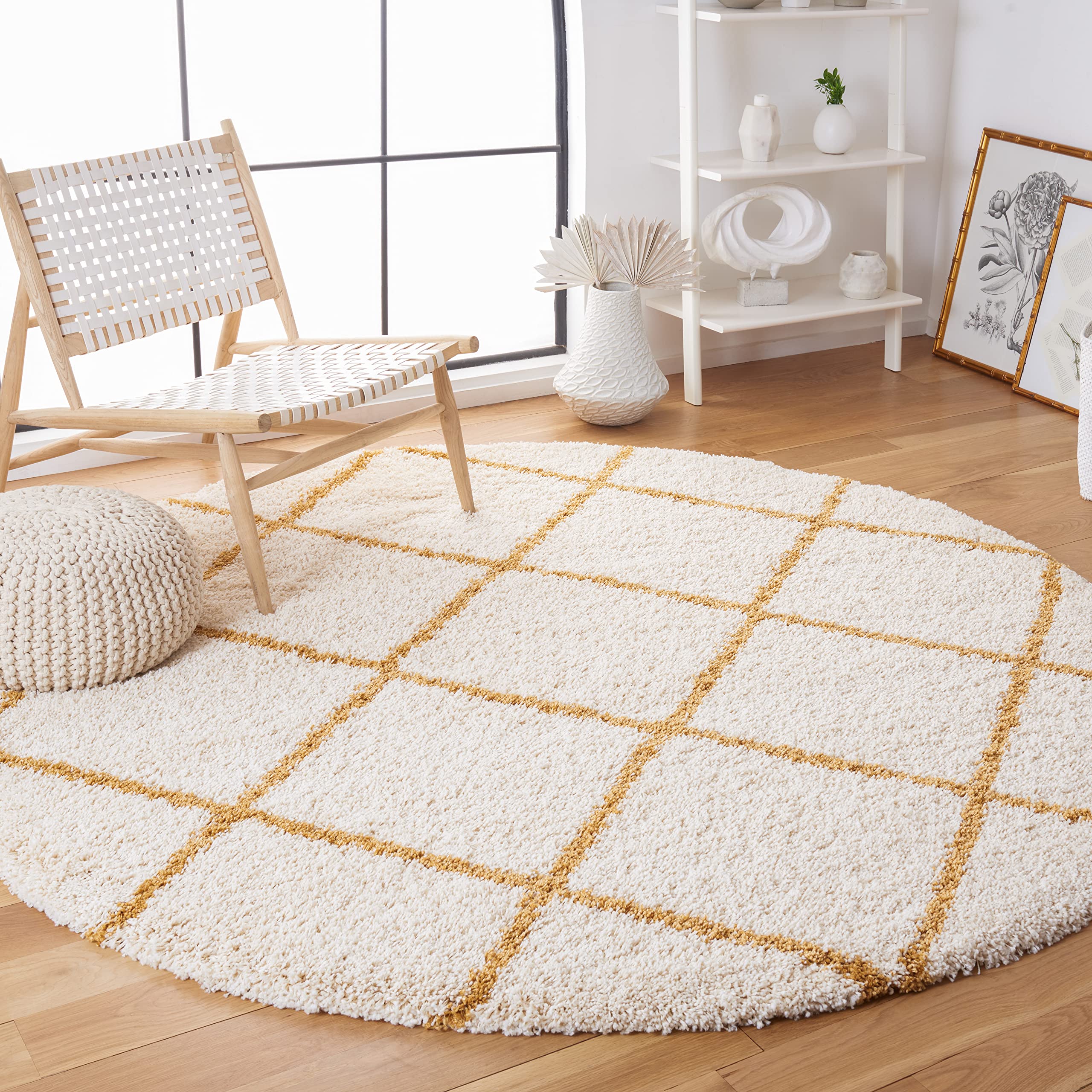 SAFAVIEH Hudson Shag Collection Area Rug - 5'3" x 7'6", Beige & Ivory, Modern Trellis Design, Non-Shedding & Easy Care, 2-inch Thick Ideal for High Traffic Areas in Living Room, Bedroom (SGH281S)