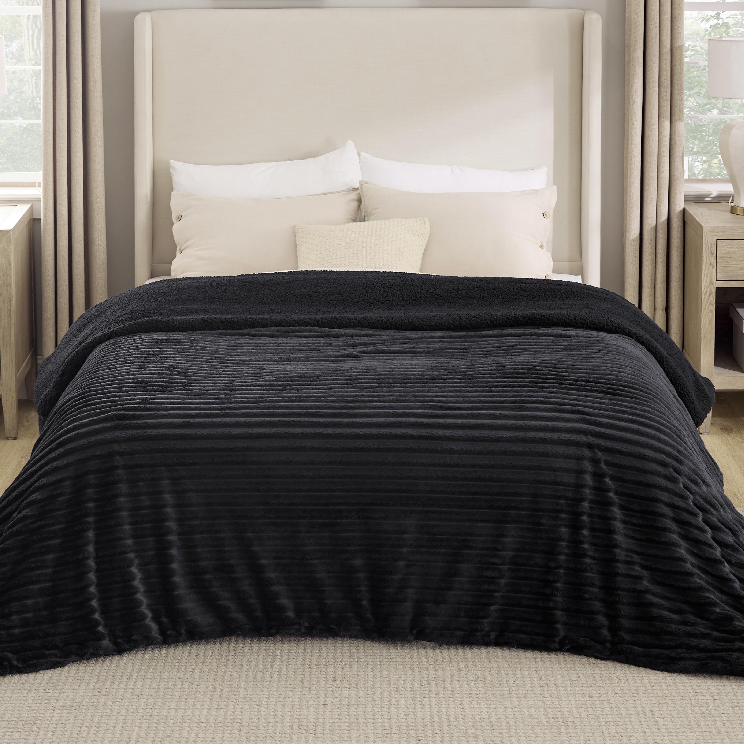Beige Sherpa Fleece Blanket 50×60", Warm Fluffy Throw for Home Decor & Gift