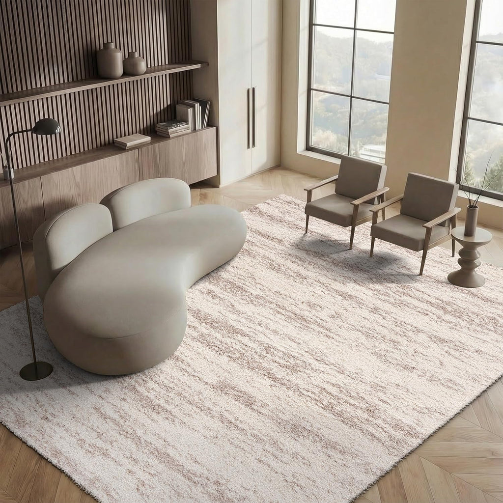 SAFAVIEH Hudson Shag Collection Area Rug - 6' x 9', Ivory & Beige, Modern Design, Non-Shedding & Easy Care, 2-inch Thick Ideal for High Traffic Areas in Living Room, Bedroom (SGH206B)