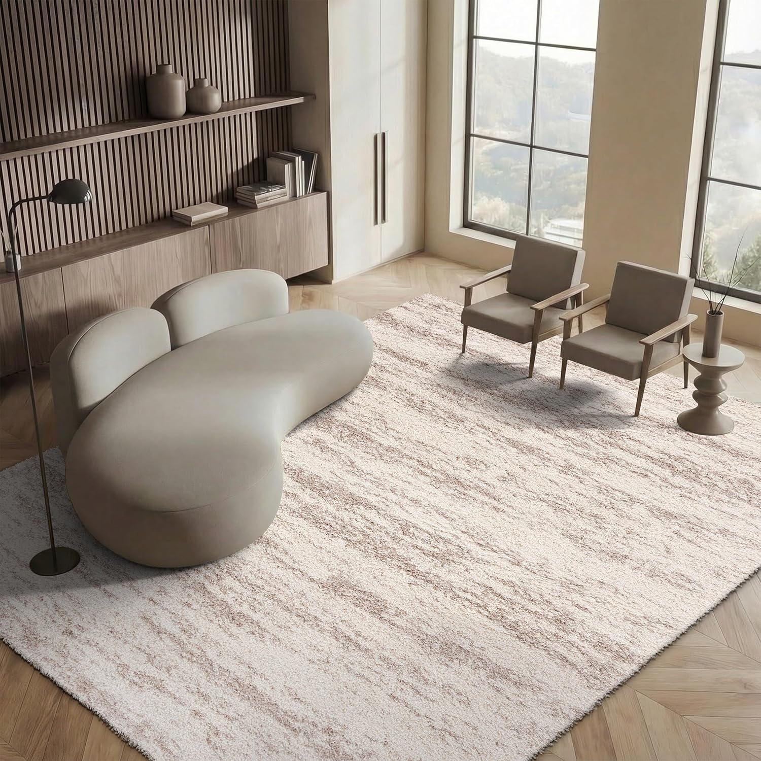 SAFAVIEH Hudson Shag Collection Area Rug - 6' x 9', Ivory & Beige, Modern Design, Non-Shedding & Easy Care, 2-inch Thick Ideal for High Traffic Areas in Living Room, Bedroom (SGH206B)