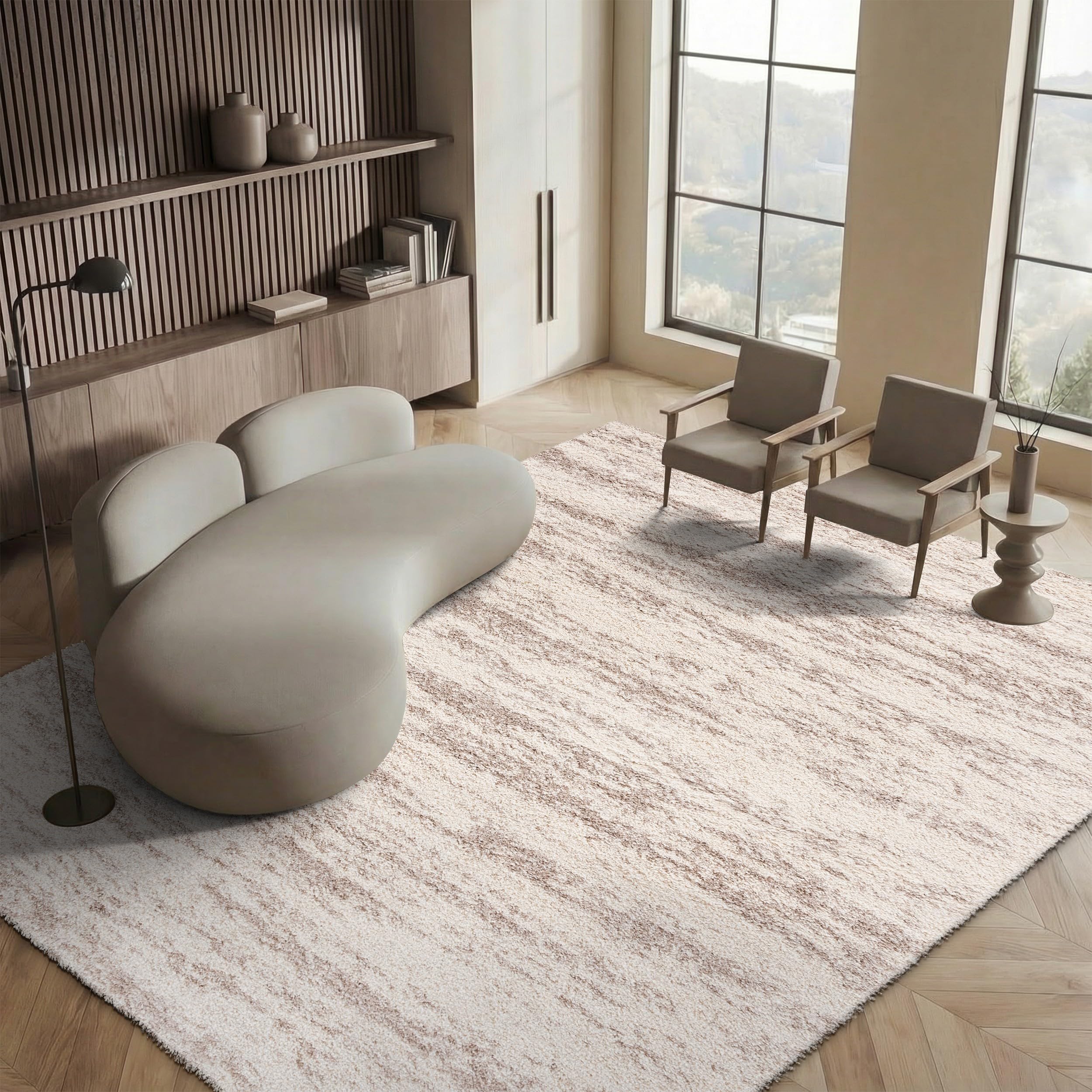 SAFAVIEH Hudson Shag Collection Area Rug - 6' x 9', Ivory & Beige, Modern Design, Non-Shedding & Easy Care, 2-inch Thick Ideal for High Traffic Areas in Living Room, Bedroom (SGH206B)