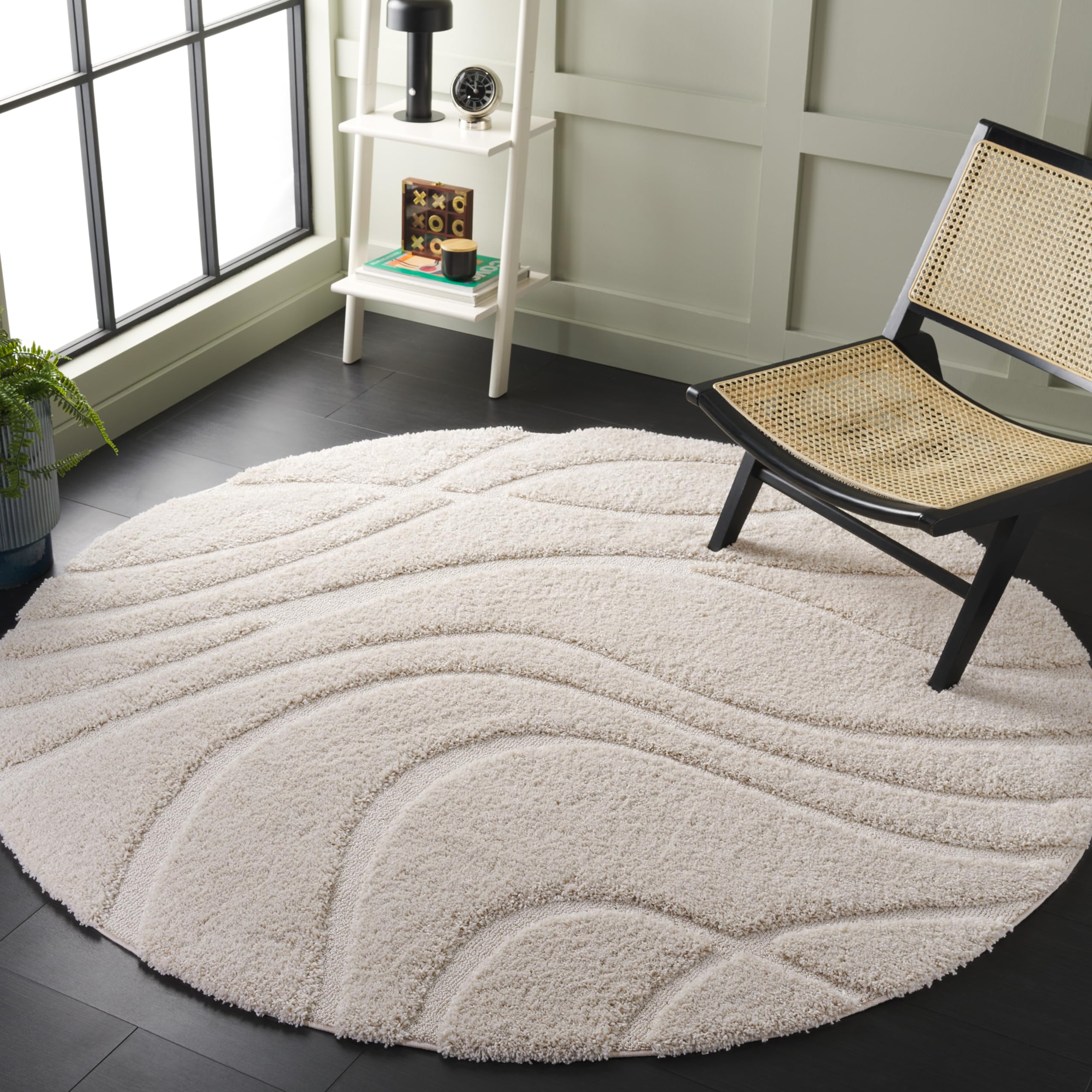SAFAVIEH Florida Shag Collection Area Rug - 5'3" x 7'6", Cream & Beige, Non-Shedding & Easy Care, 1.2-inch Thick Ideal for High Traffic Areas in Living Room, Bedroom (SG471-1113)