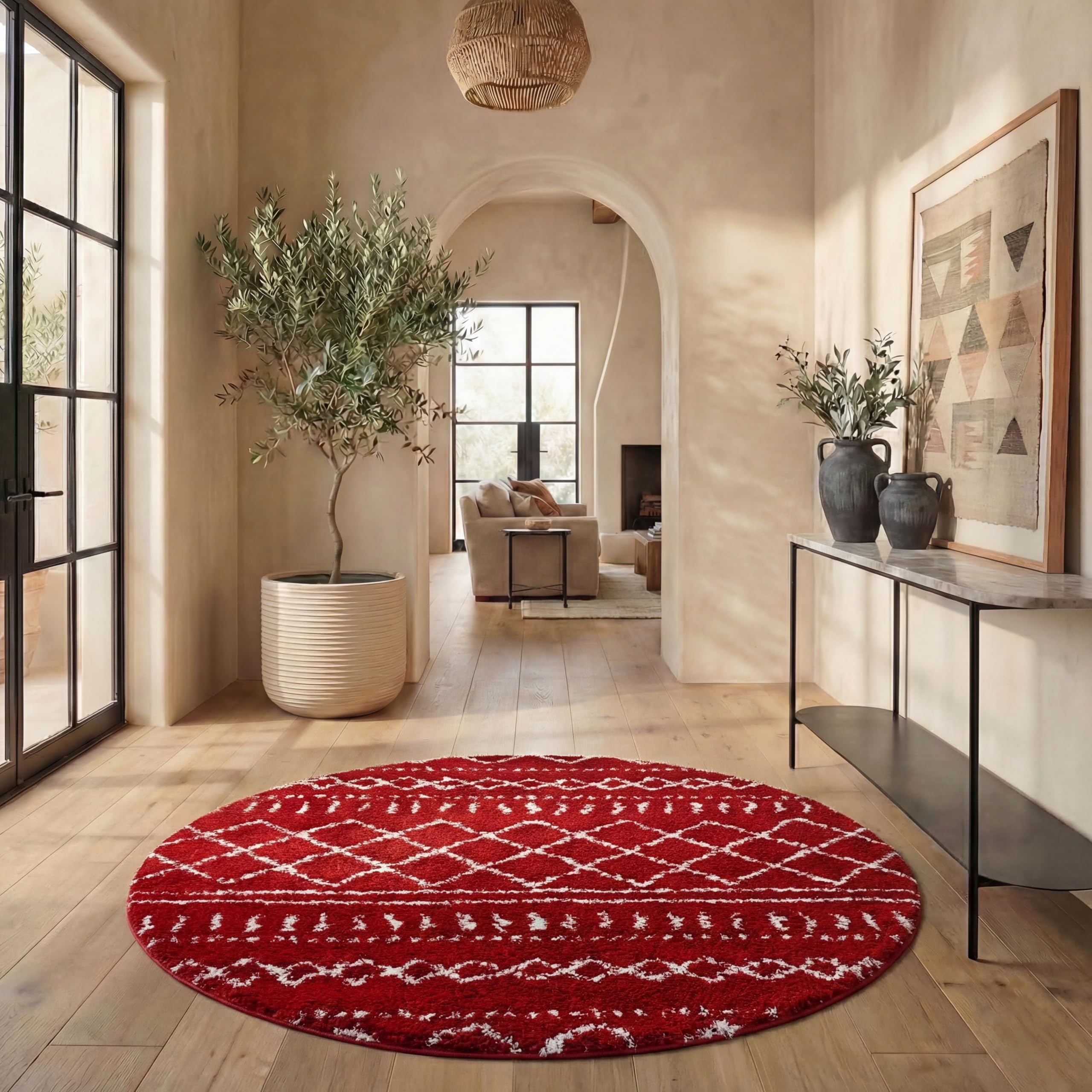 SAFAVIEH Arizona Shag Collection Area Rug - 6'7" x 9'2", Ivory & Beige, Moroccan Boho Design, Non-Shedding & Easy to Clean, Ideal for Living Room, Bedroom, Dining Space (ASG741A)