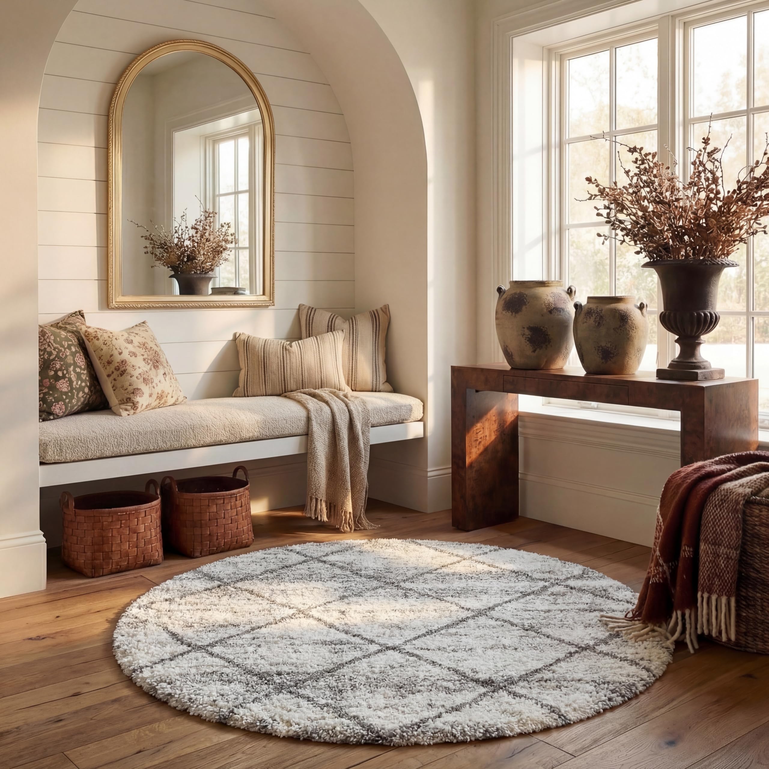 SAFAVIEH Hudson Shag Collection Area Rug - 5'3" x 7'6", Beige & Ivory, Modern Trellis Design, Non-Shedding & Easy Care, 2-inch Thick Ideal for High Traffic Areas in Living Room, Bedroom (SGH281S)