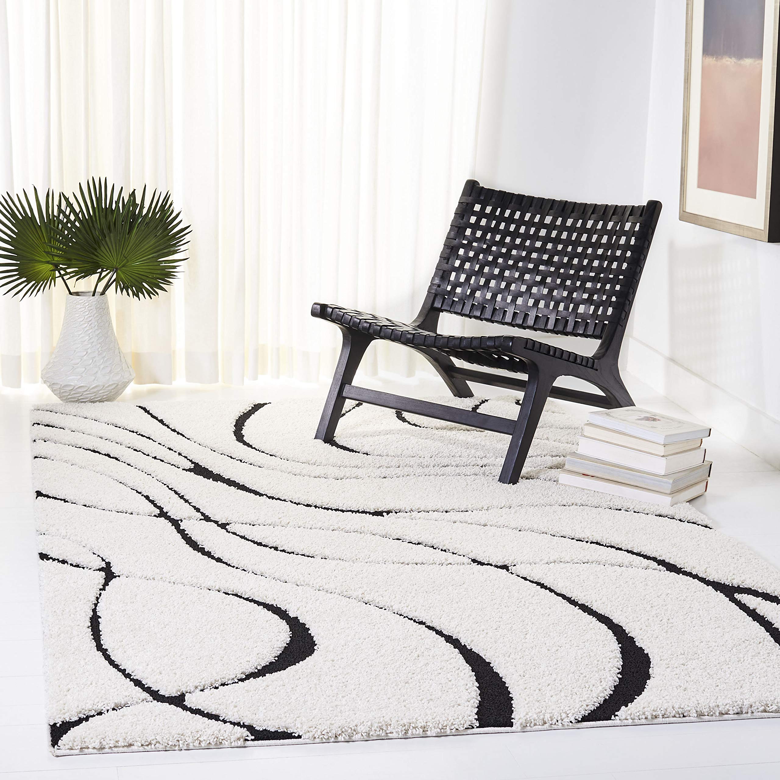 SAFAVIEH Florida Shag Collection Area Rug - 5'3" x 7'6", Cream & Beige, Non-Shedding & Easy Care, 1.2-inch Thick Ideal for High Traffic Areas in Living Room, Bedroom (SG471-1113)
