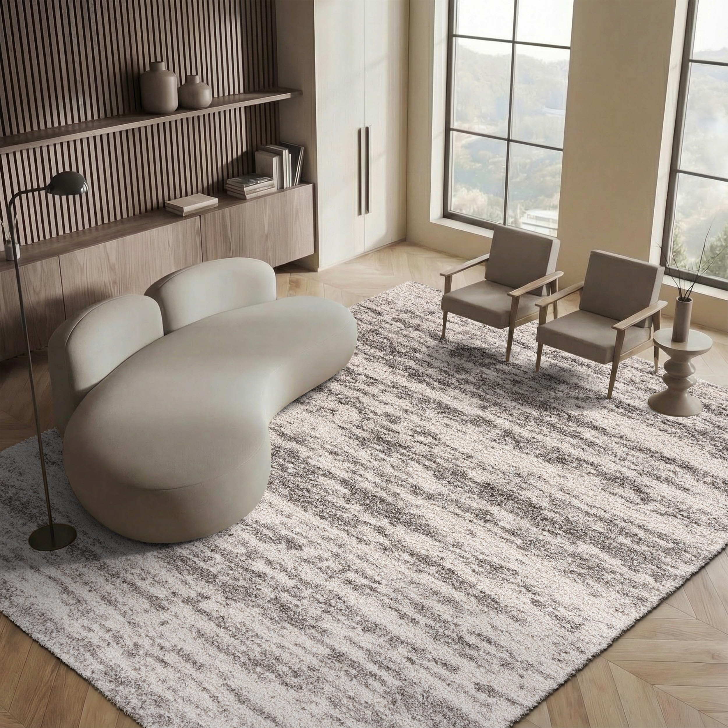 SAFAVIEH Hudson Shag Collection Area Rug - 6' x 9', Ivory & Beige, Modern Design, Non-Shedding & Easy Care, 2-inch Thick Ideal for High Traffic Areas in Living Room, Bedroom (SGH206B)