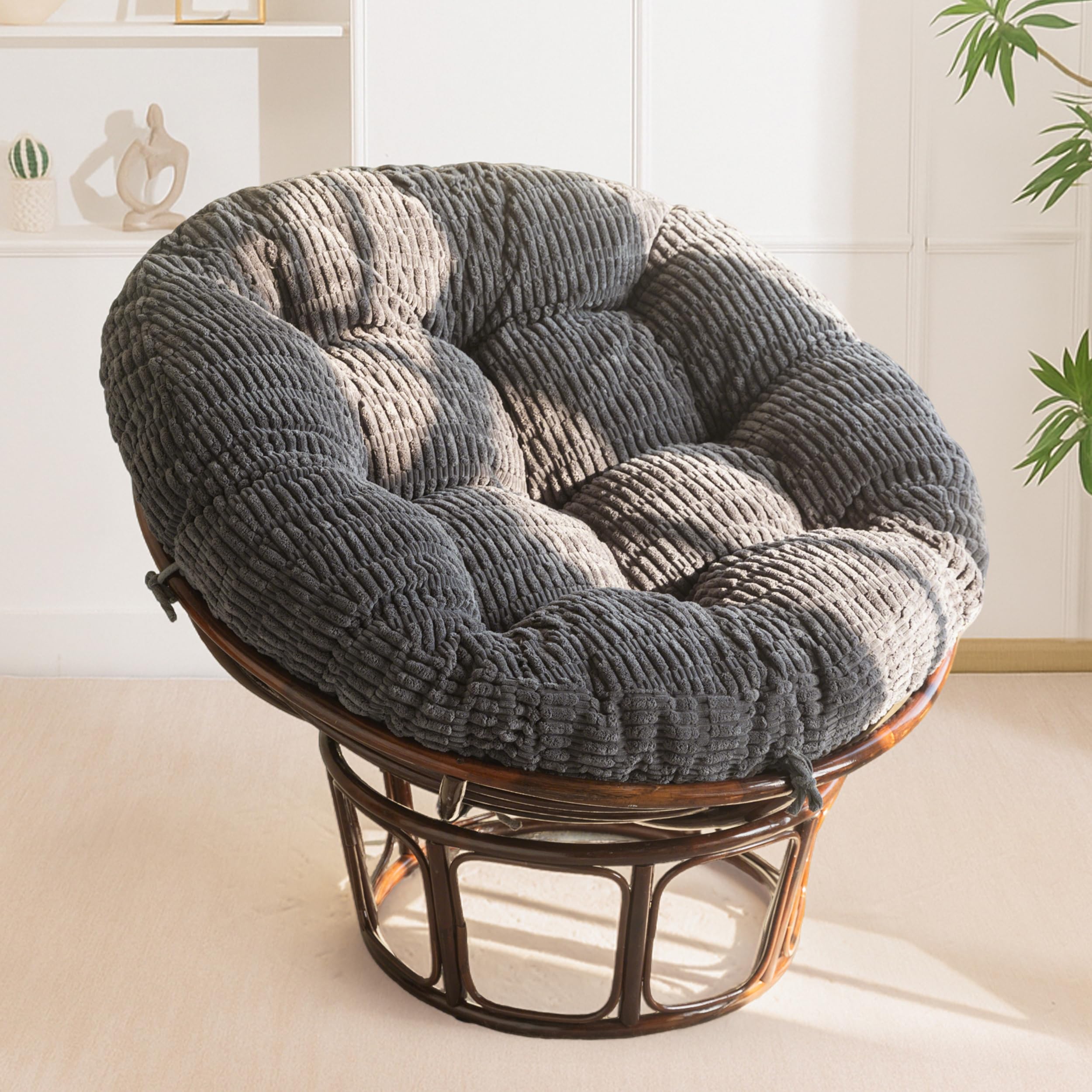 HIGOGOGO Papasan Chair Cushion with Thick Corduroy Cover (Without Chair), Supportive Cushion, Beige, 48 x 48 Inch