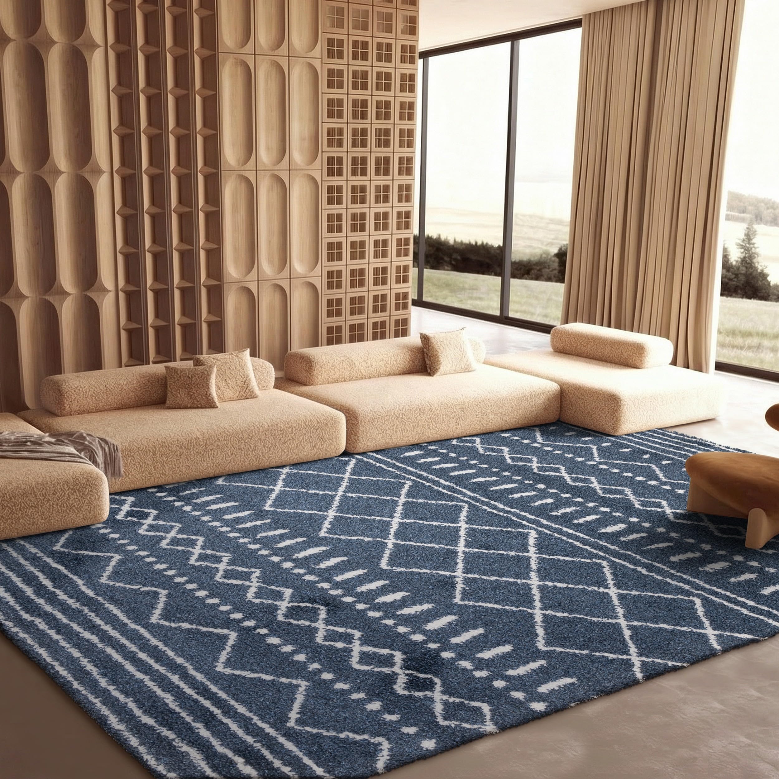 SAFAVIEH Arizona Shag Collection Area Rug - 6'7" x 9'2", Ivory & Beige, Moroccan Boho Design, Non-Shedding & Easy to Clean, Ideal for Living Room, Bedroom, Dining Space (ASG741A)