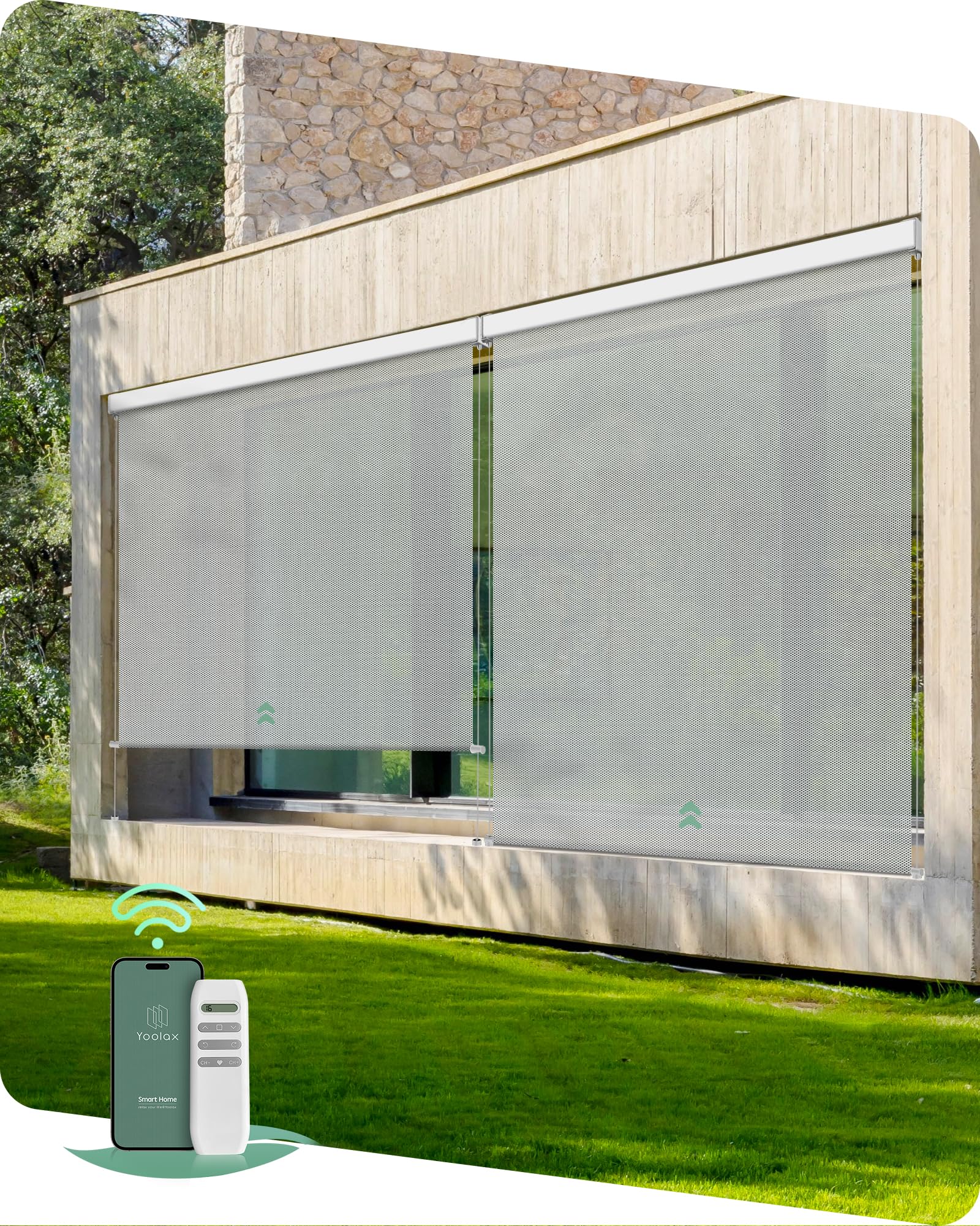Yoolax Motorized Outdoor Shades Smart Retractable Patio Screens with App & Remote Control, Electric Blinds for Porch Patio Waterproof Roller Shades 7X8ft (5% Openness Alpine Rock)