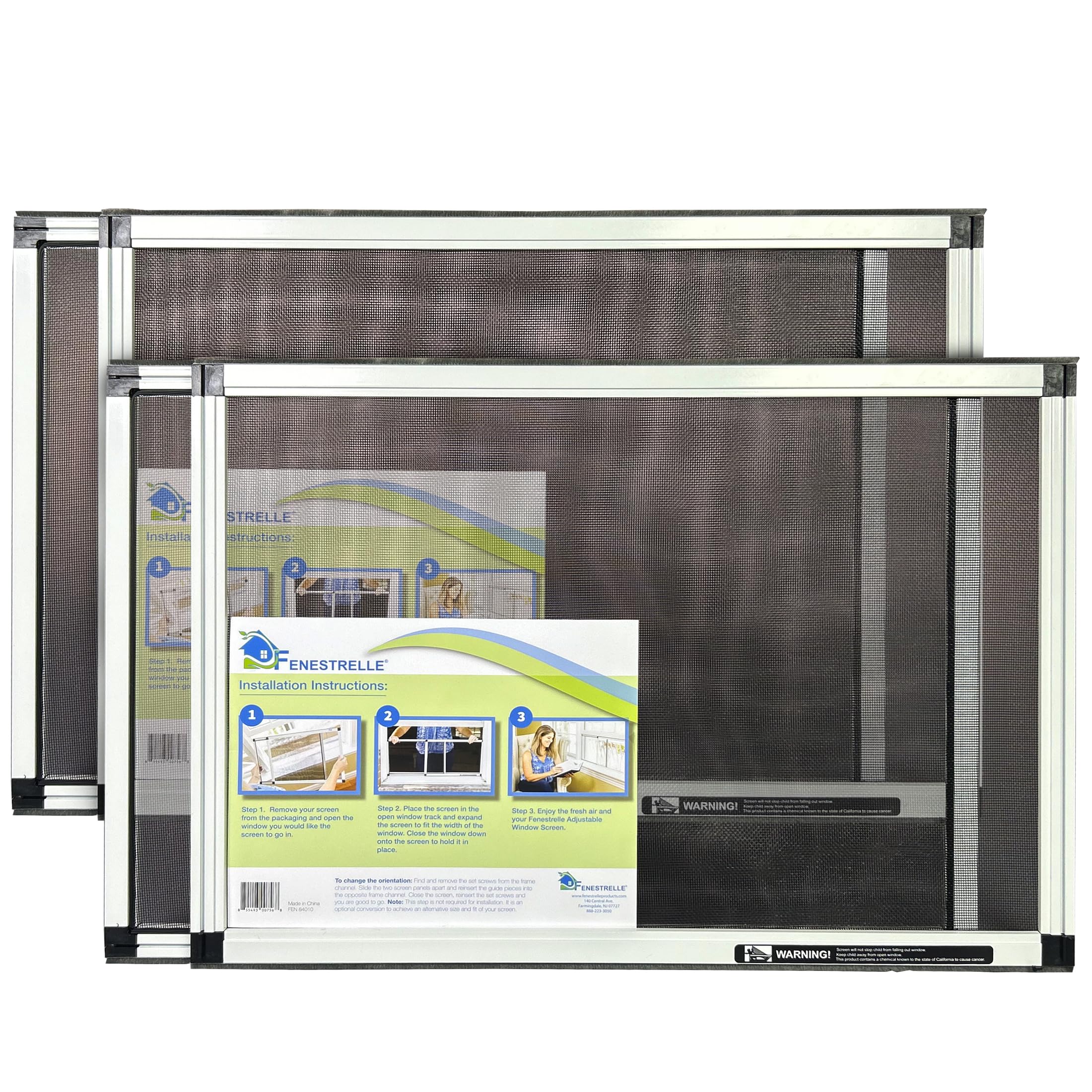 Fenestrelle Expandable Window Screen – 20″ H × 28″–54″ W Horizontal, 2‑Way Adjustable Window Screen with Flame Resistant Fiberglass Mesh, Pack of 2