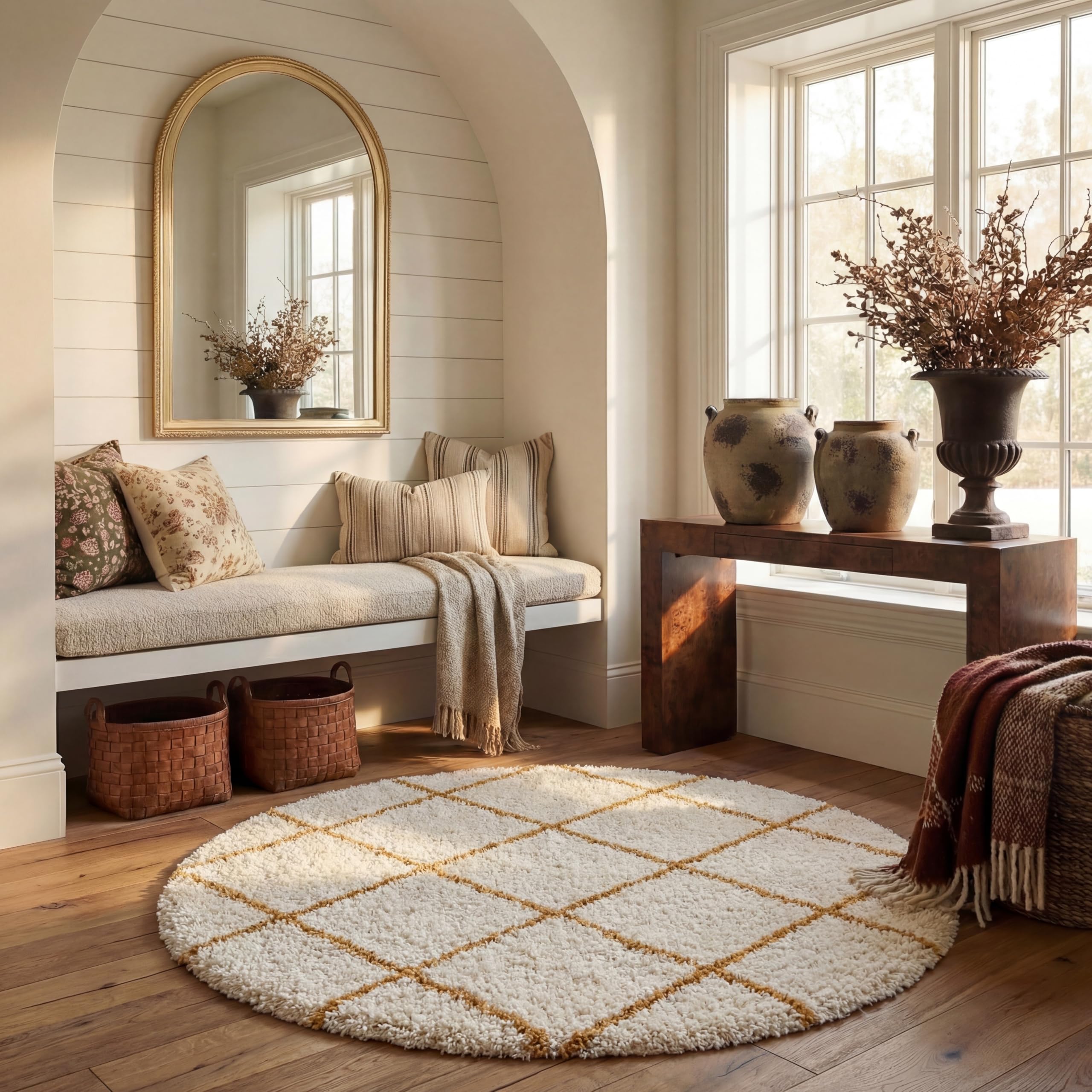 SAFAVIEH Hudson Shag Collection Area Rug - 5'3" x 7'6", Beige & Ivory, Modern Trellis Design, Non-Shedding & Easy Care, 2-inch Thick Ideal for High Traffic Areas in Living Room, Bedroom (SGH281S)