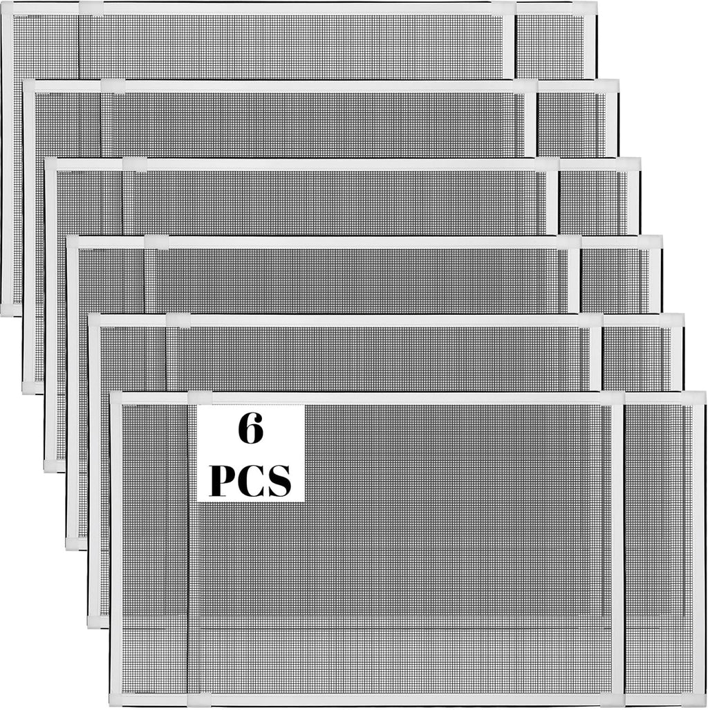 Treela 6 Pack Adjustable Expandable Window Screens, 20" H x 28"-54" W, Large Horizontal Sliding Window Mesh Inserts, Mosquito and Pet Proof Retractable Screen Replacements for Home