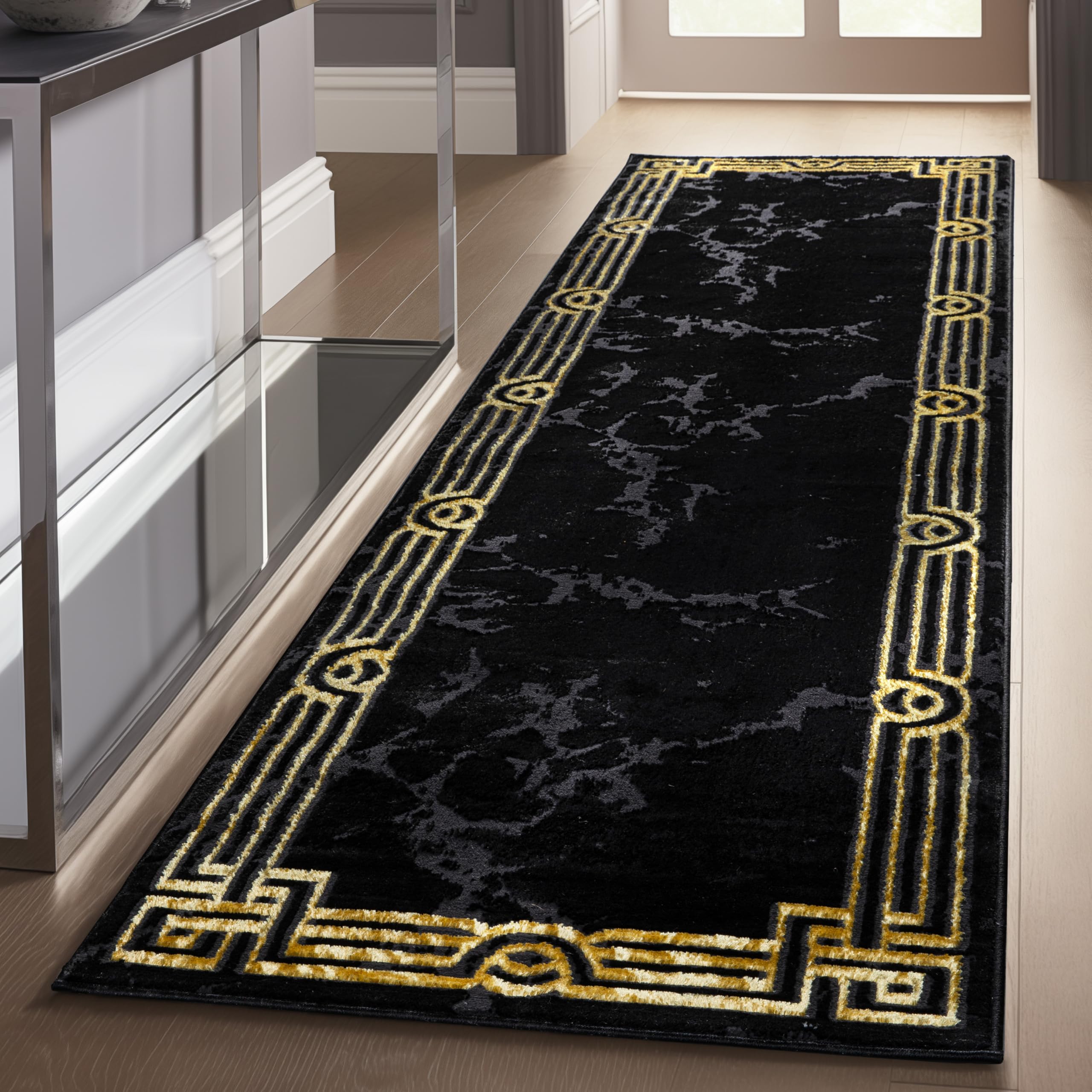 Well Woven Fairmont Collection Huntington Grey Gold & Ivory Marble Border Elegant & Soft 5x7 Area Rug Perfect for Bedroom & Living Room Durable Stain Resistant & Easy to Clean