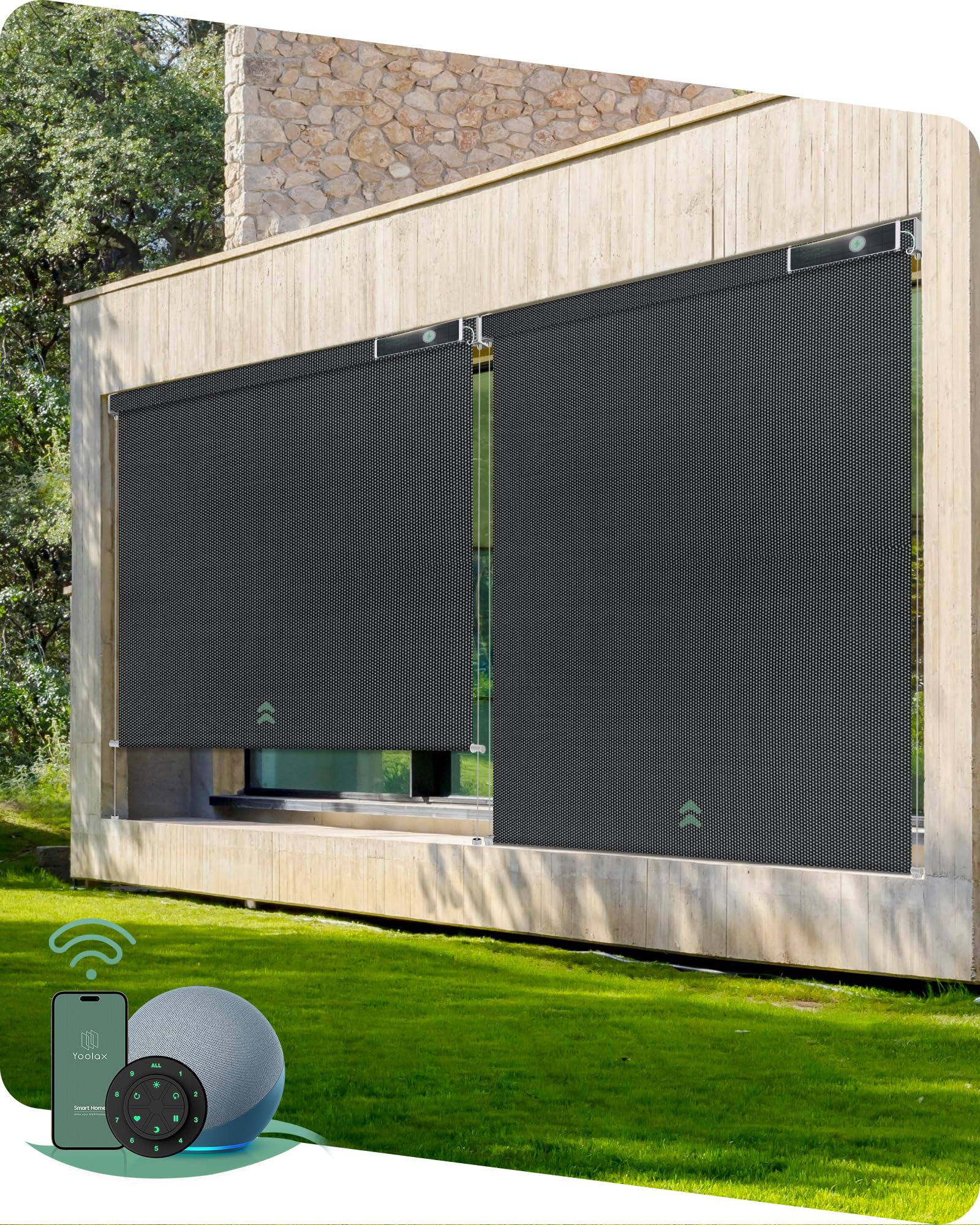 Yoolax Motorized Outdoor Shades Smart Retractable Patio Screens with App & Remote Control, Electric Blinds for Porch Patio Waterproof Roller Shades 7X8ft (5% Openness Alpine Rock)